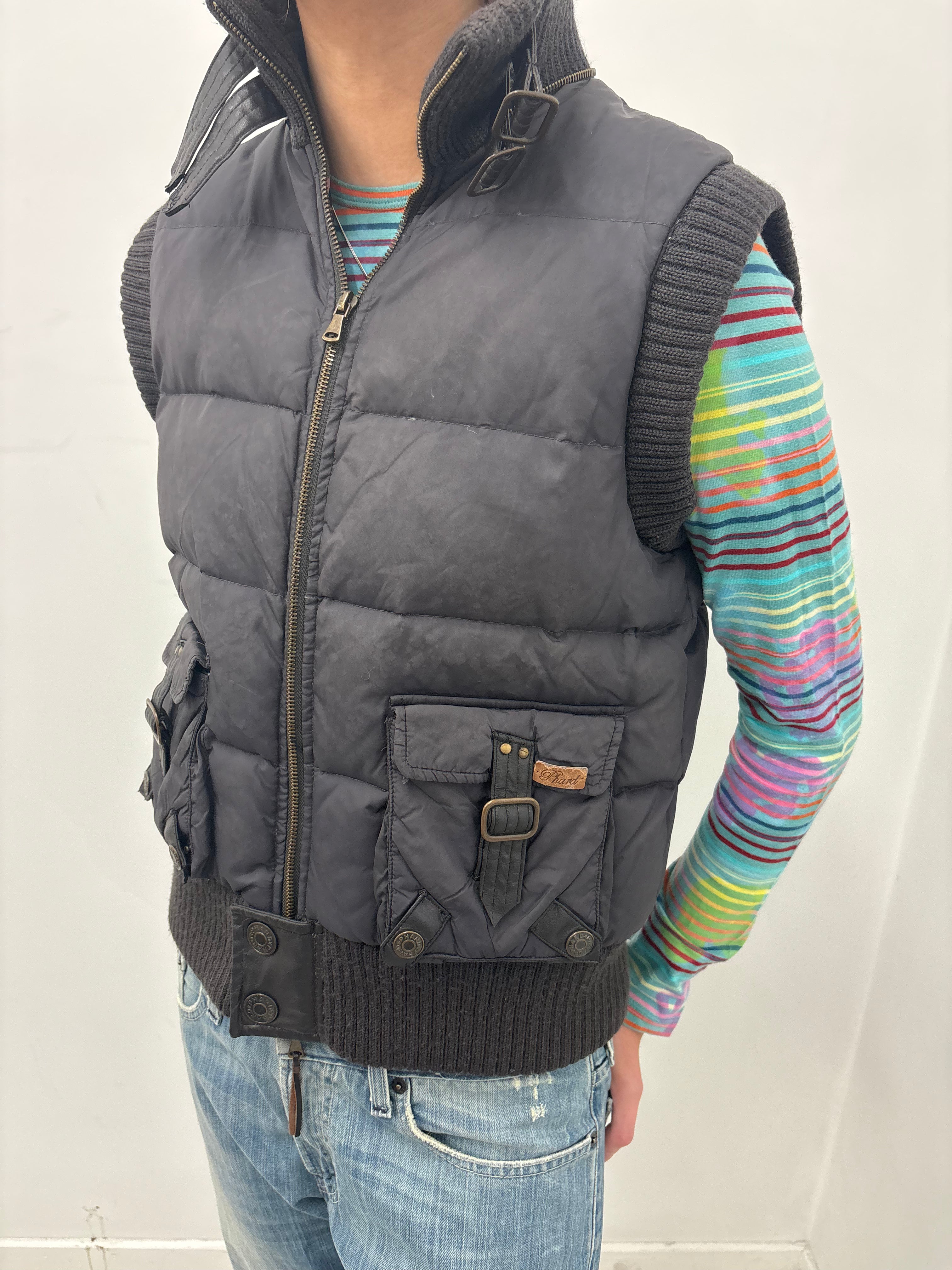 Brown Cropped Puffer Utility Vest