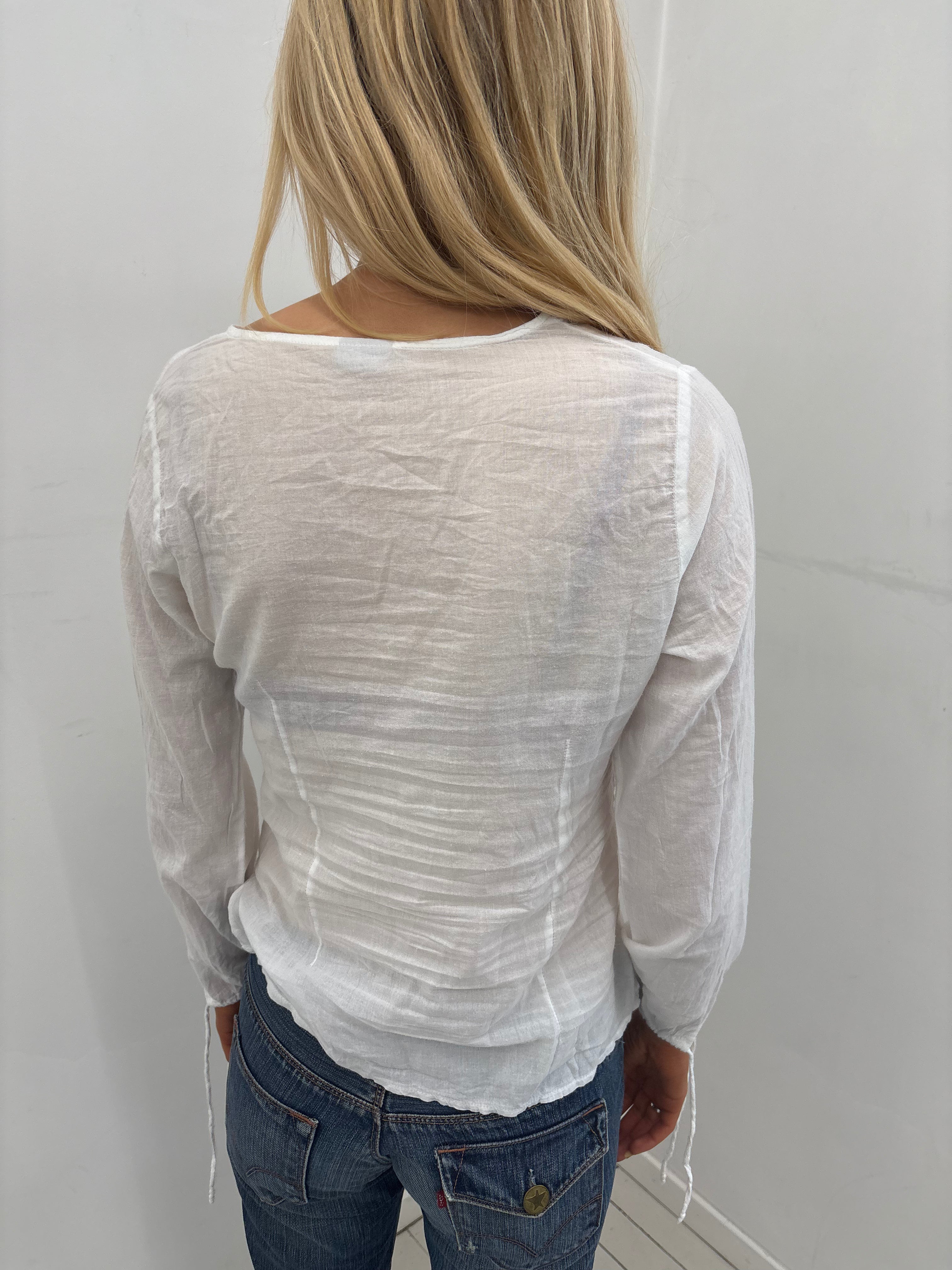 White Embroidered Sheer Peasant Blouse