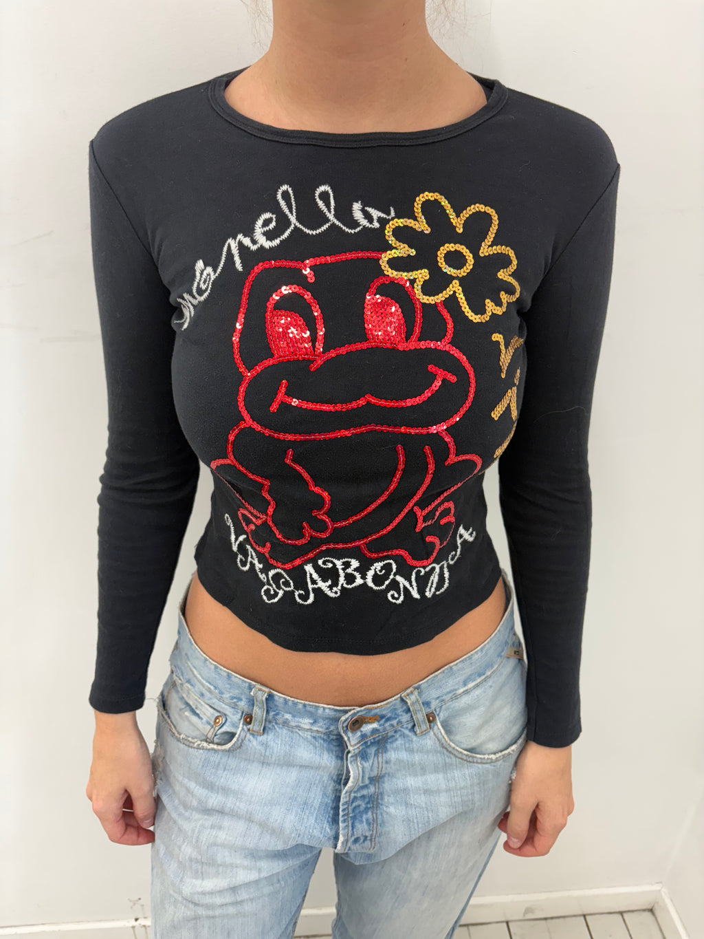 Sequin Frog Graphic Long Sleeve Top