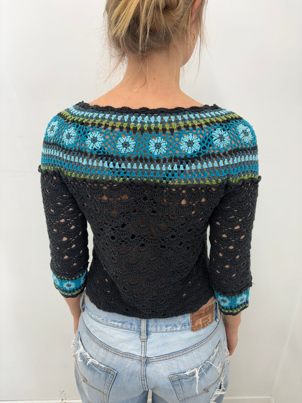 Y2K Crochet Floral Off-Shoulder Knit Top