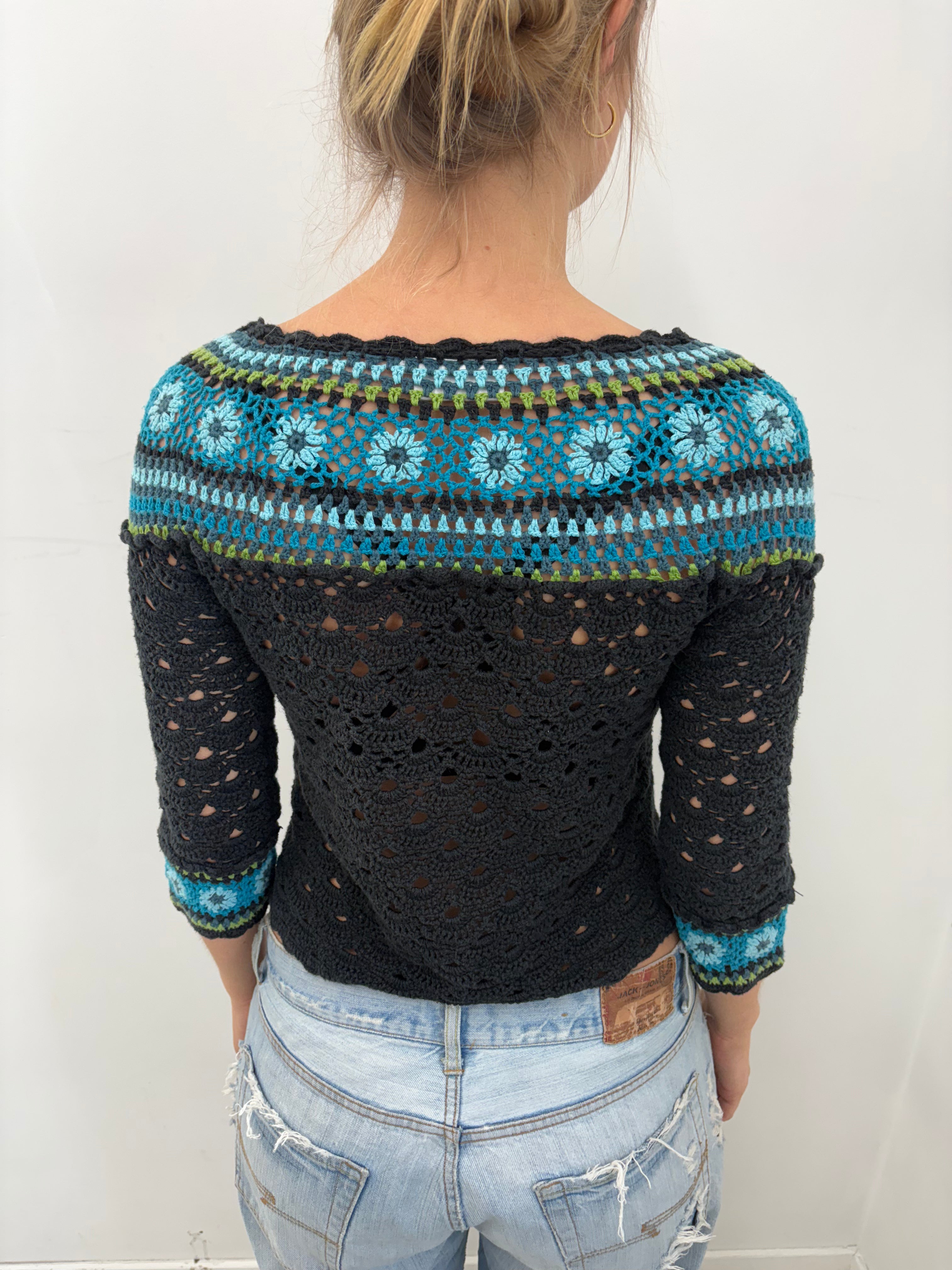 Y2K Crochet Floral Off-Shoulder Knit Top