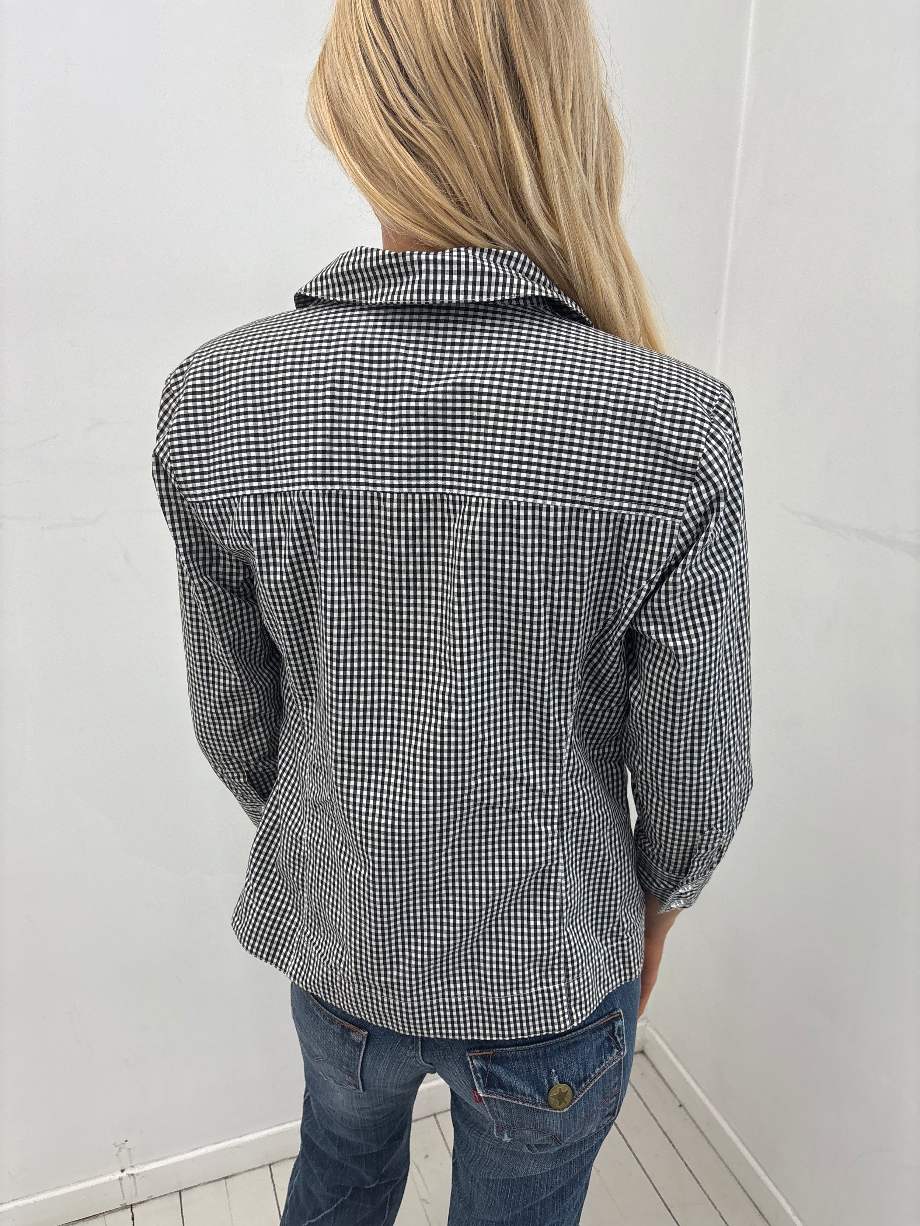 Black & White Gingham Button-Up Blouse