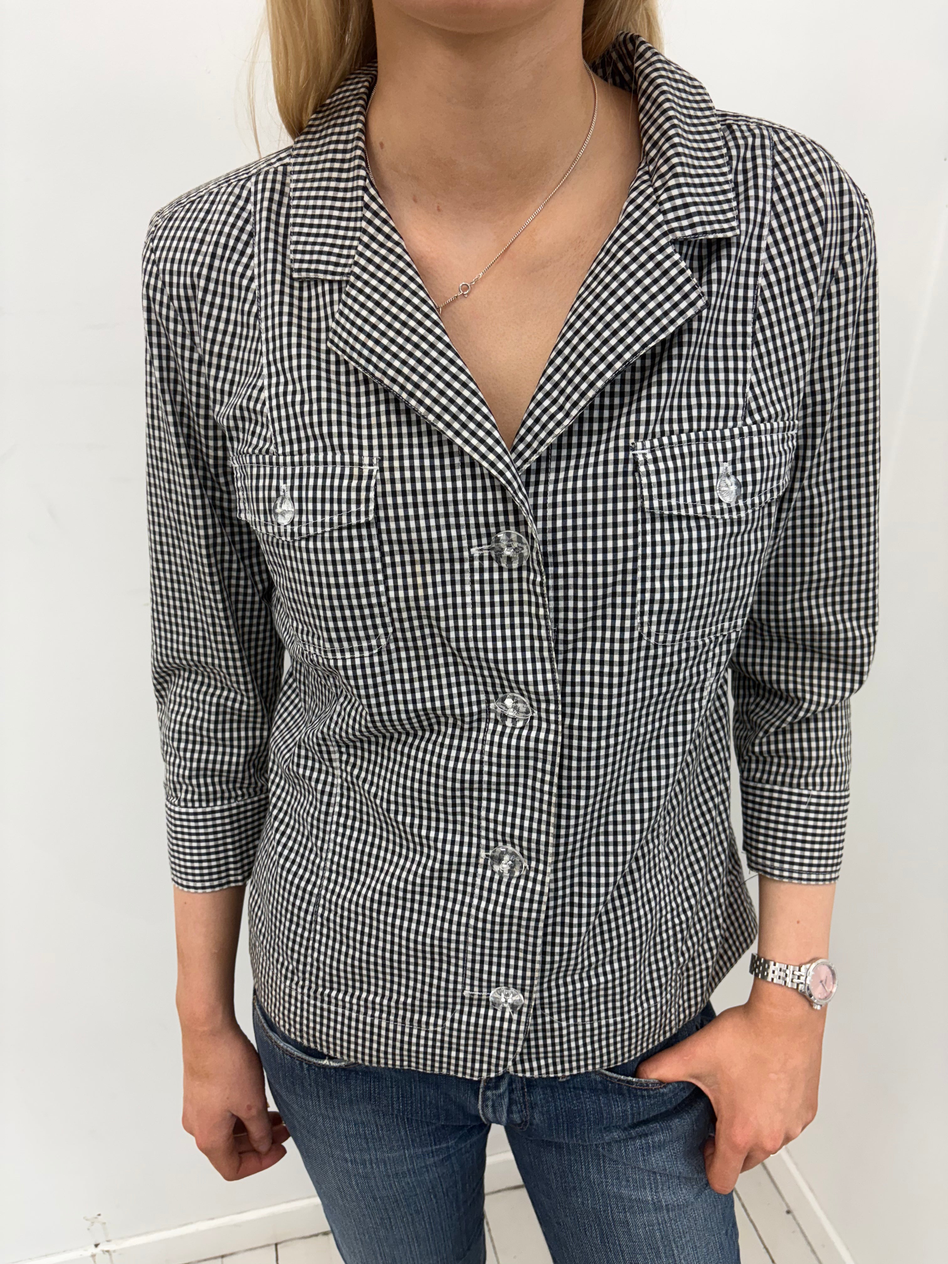 Black & White Gingham Button-Up Blouse