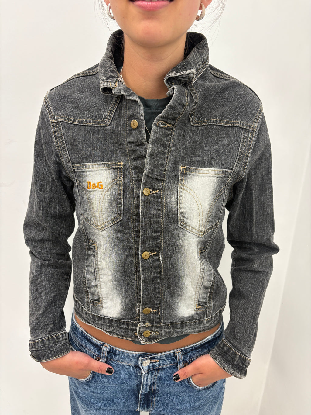 Grey Washed D&G Denim Jacket with Contrast Stitching
