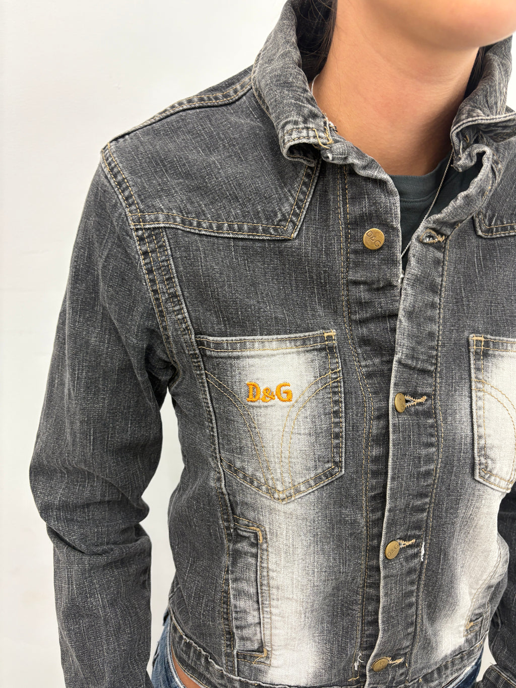 Grey Washed D&G Denim Jacket with Contrast Stitching