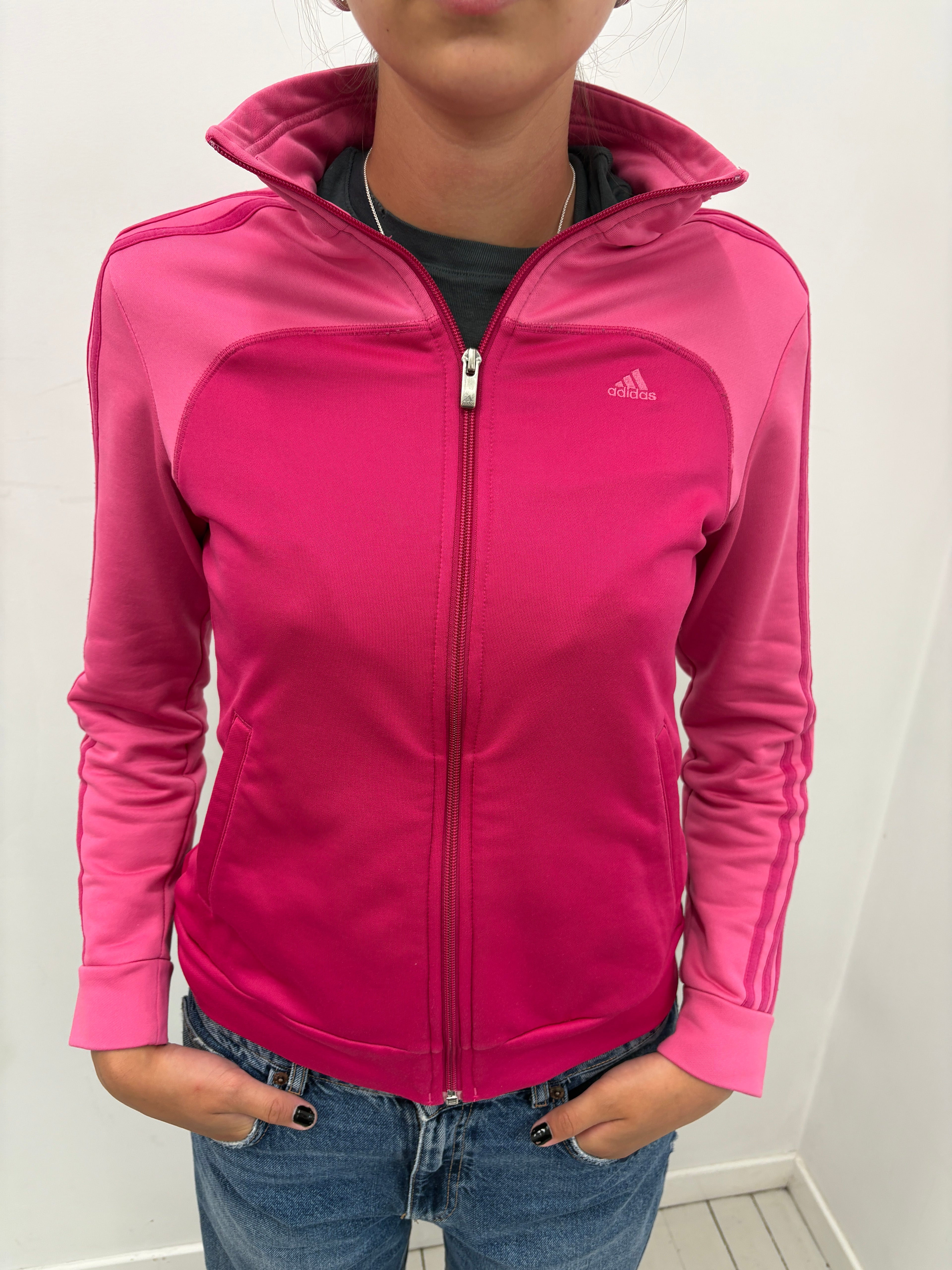 Pink Adidas Zip-Up Track Jacket with Stripes