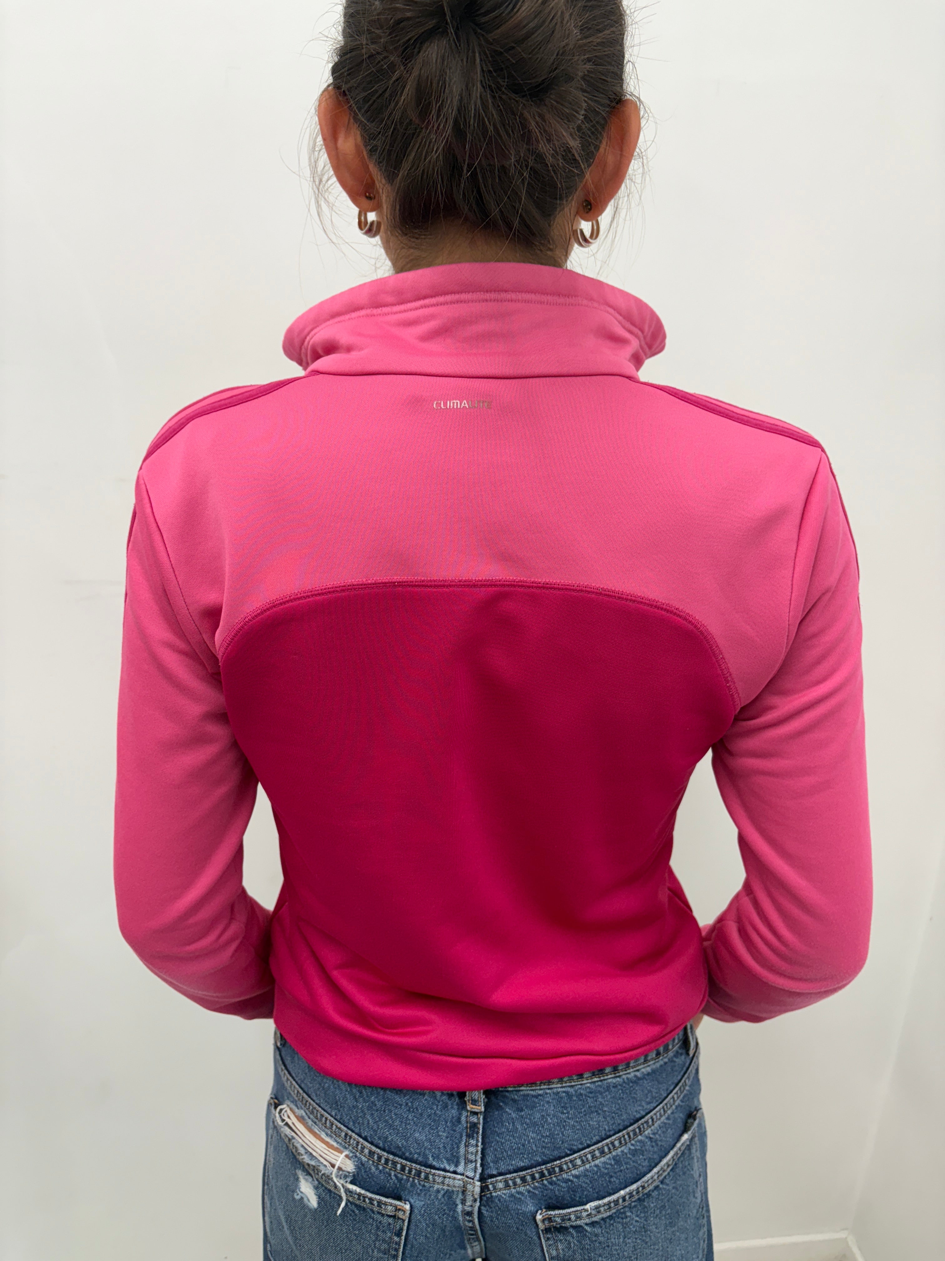 Pink Adidas Zip-Up Track Jacket with Stripes