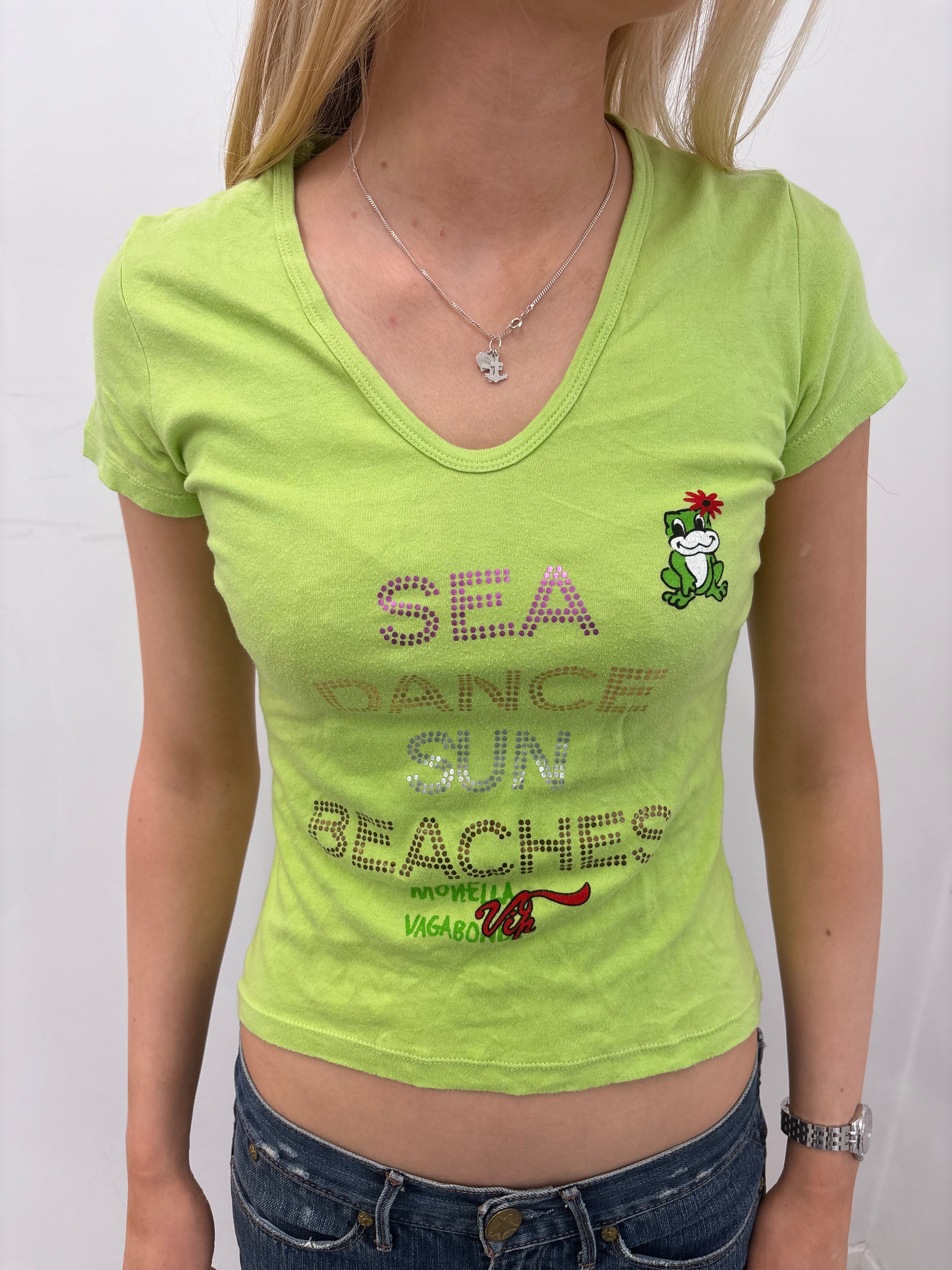 Y2K Lime Rhinestone Baby Tee