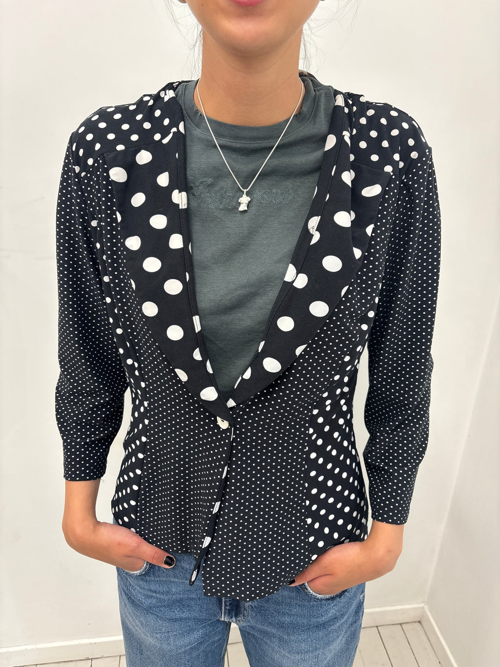 Black and White Polka Dot Cropped Blazer