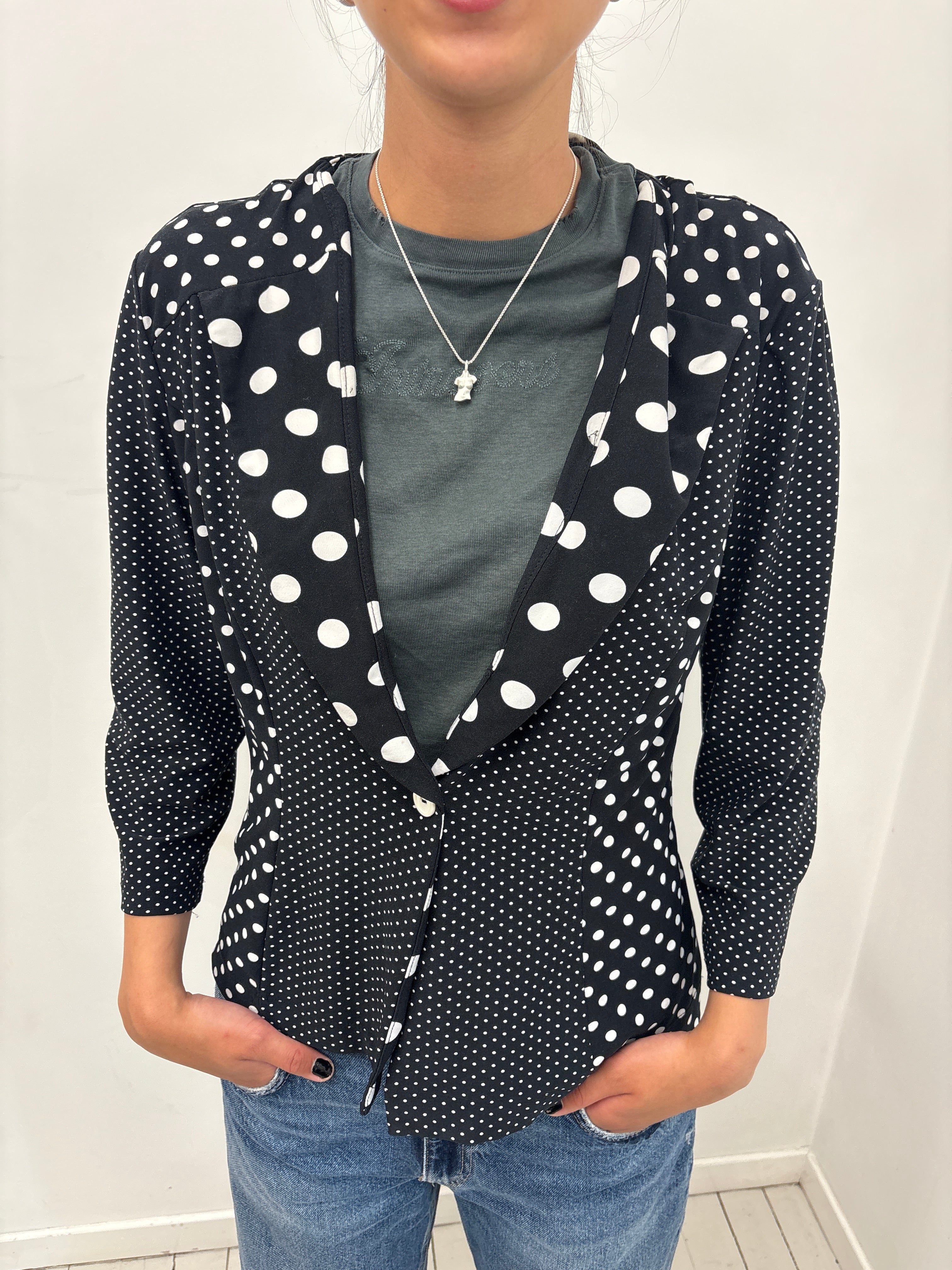 Black and White Polka Dot Cropped Blazer