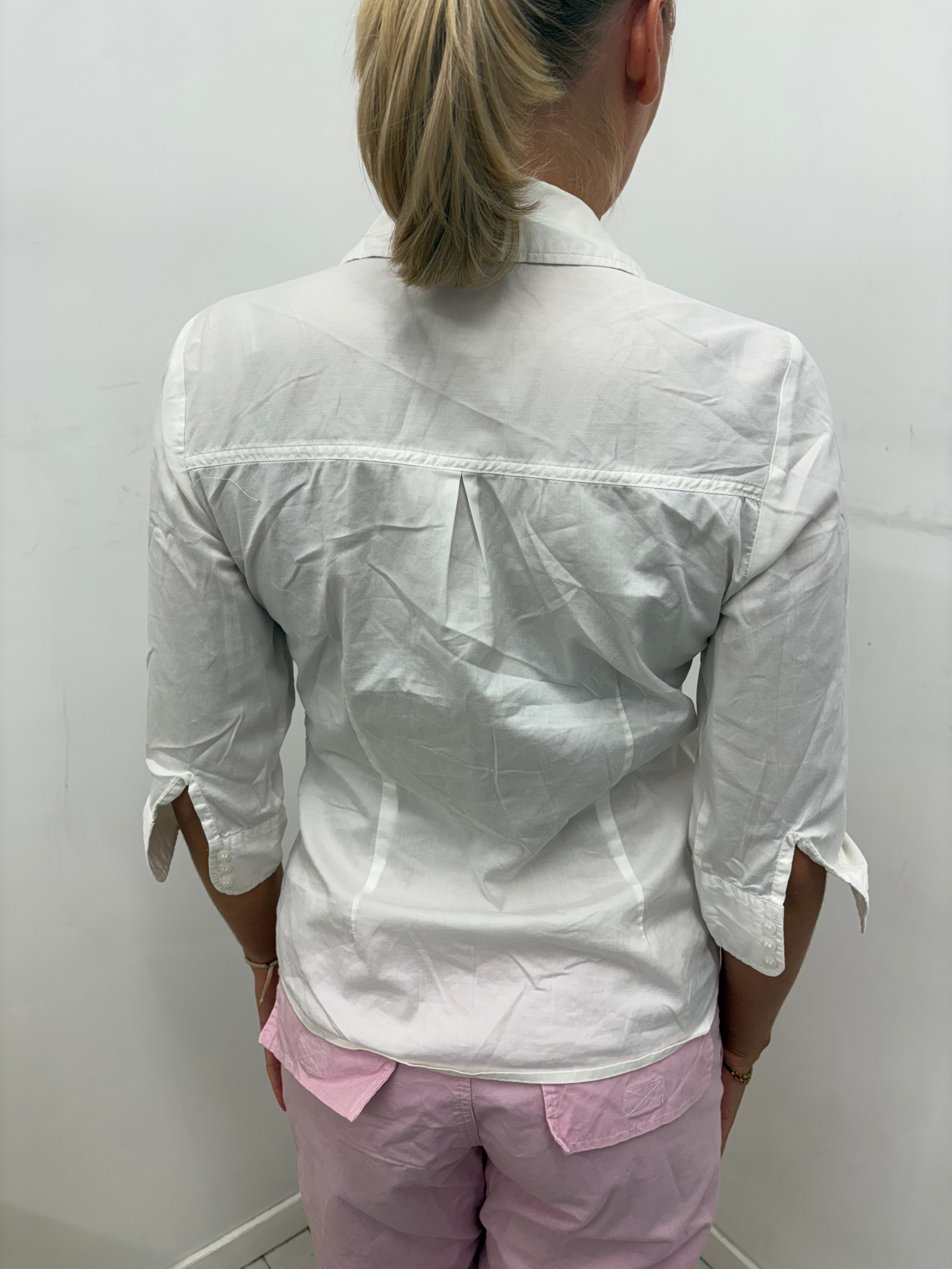 White Fitted Empire-Waist Button-Up Shirt