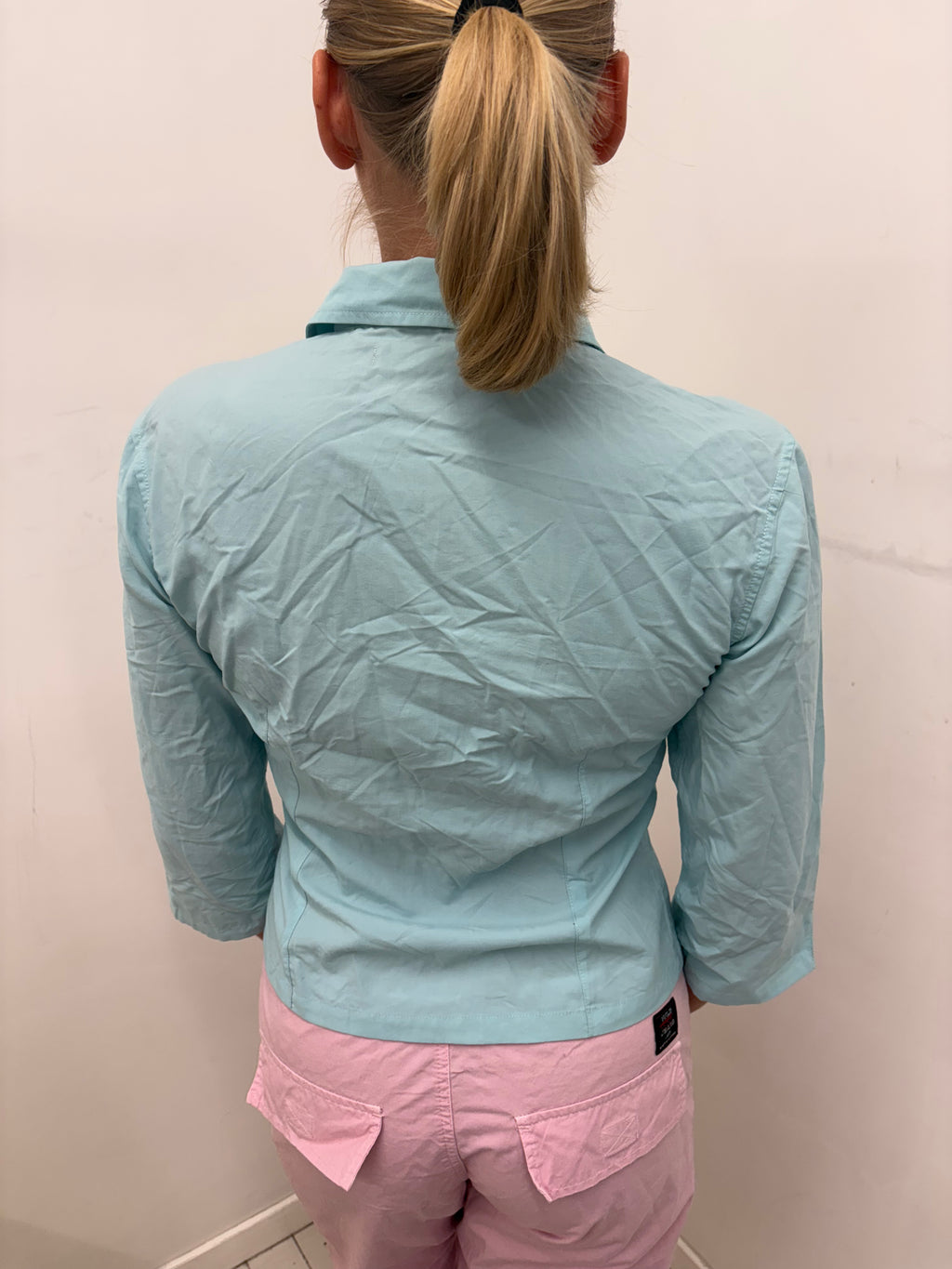 Baby Blue Fitted Three-Quarter Sleeve Shirt