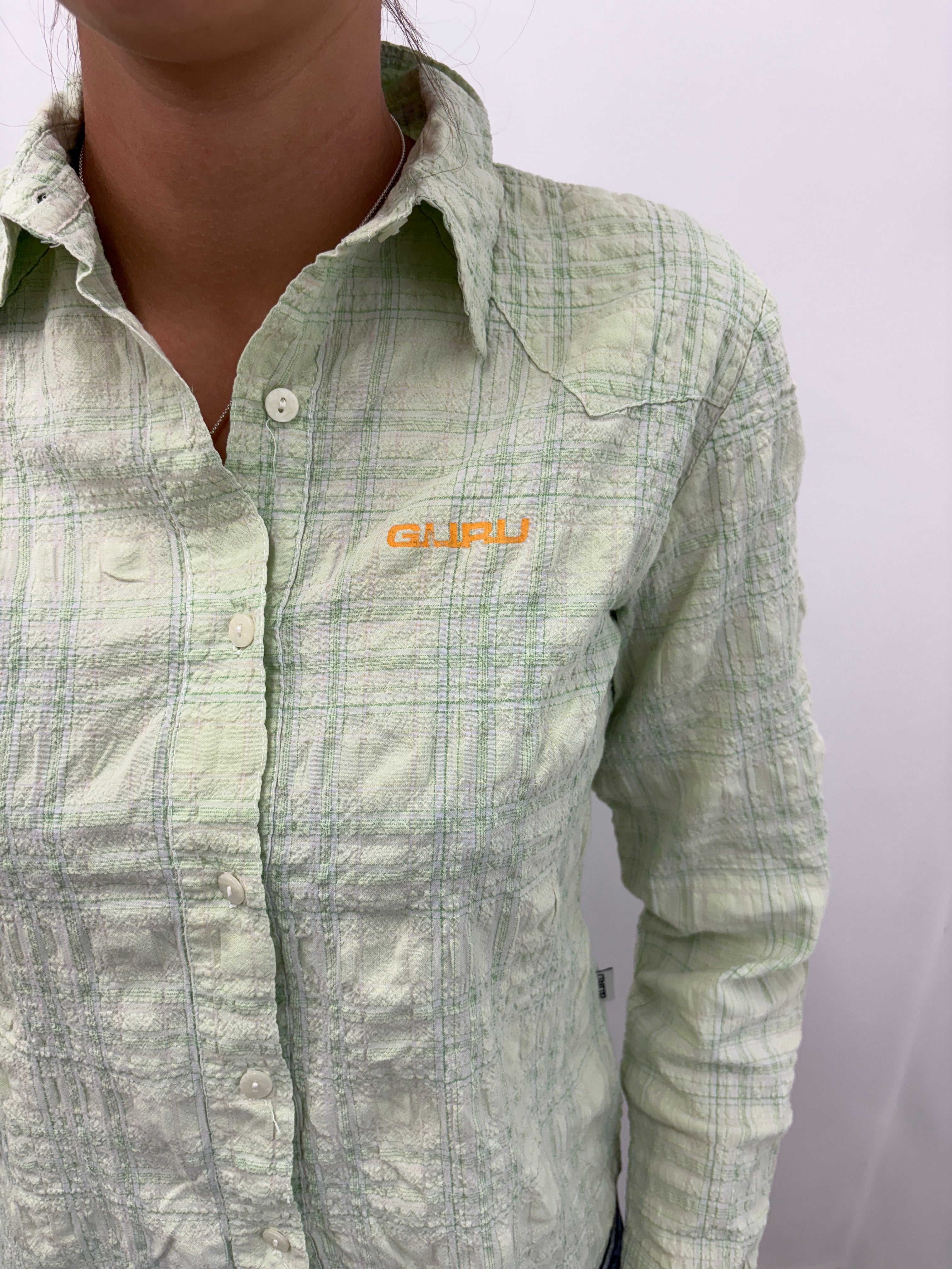 Light Green Plaid GURU Shirt with Flower Print