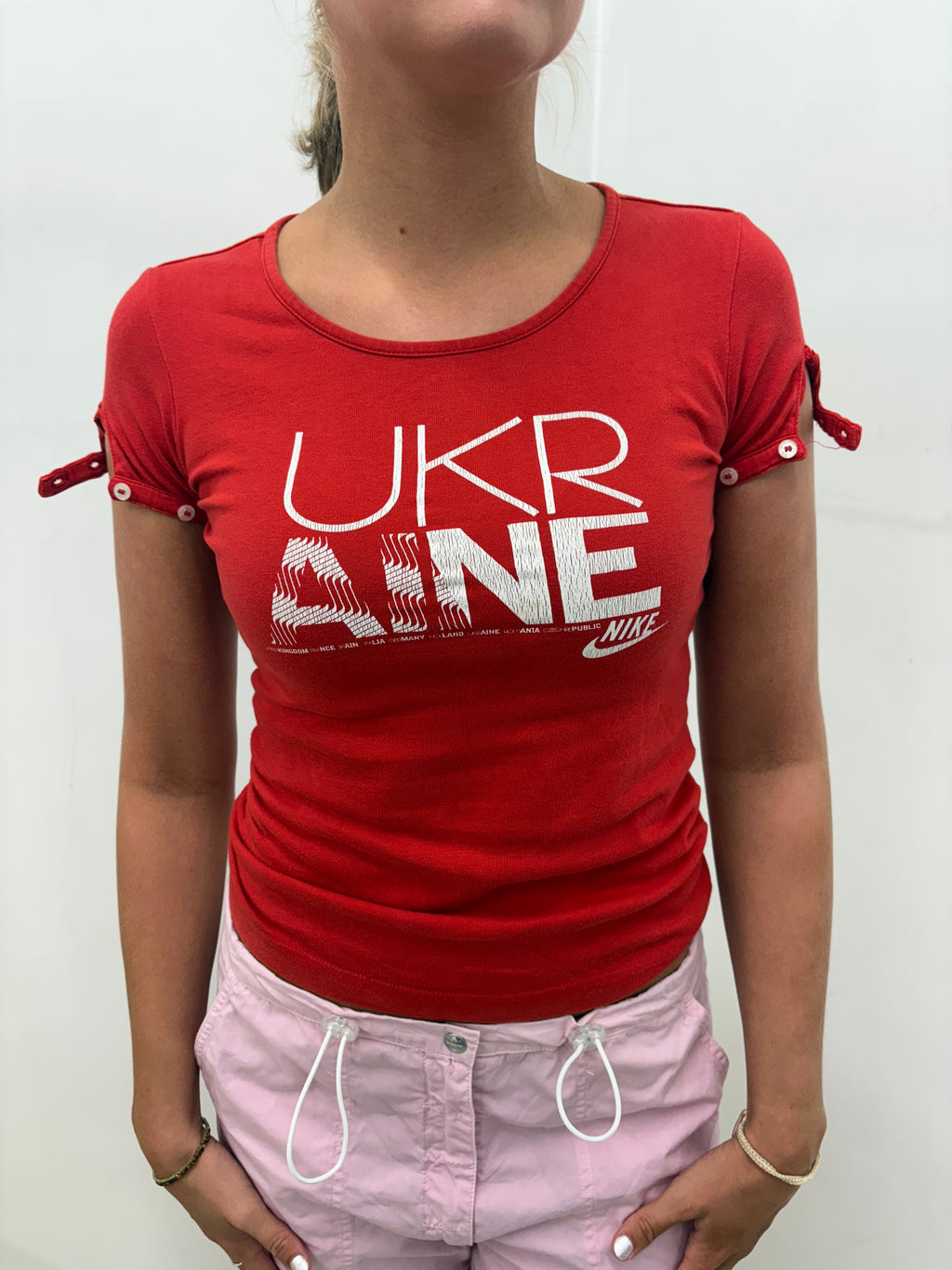 Vintage Nike Ukraine Red Graphic Baby Tee