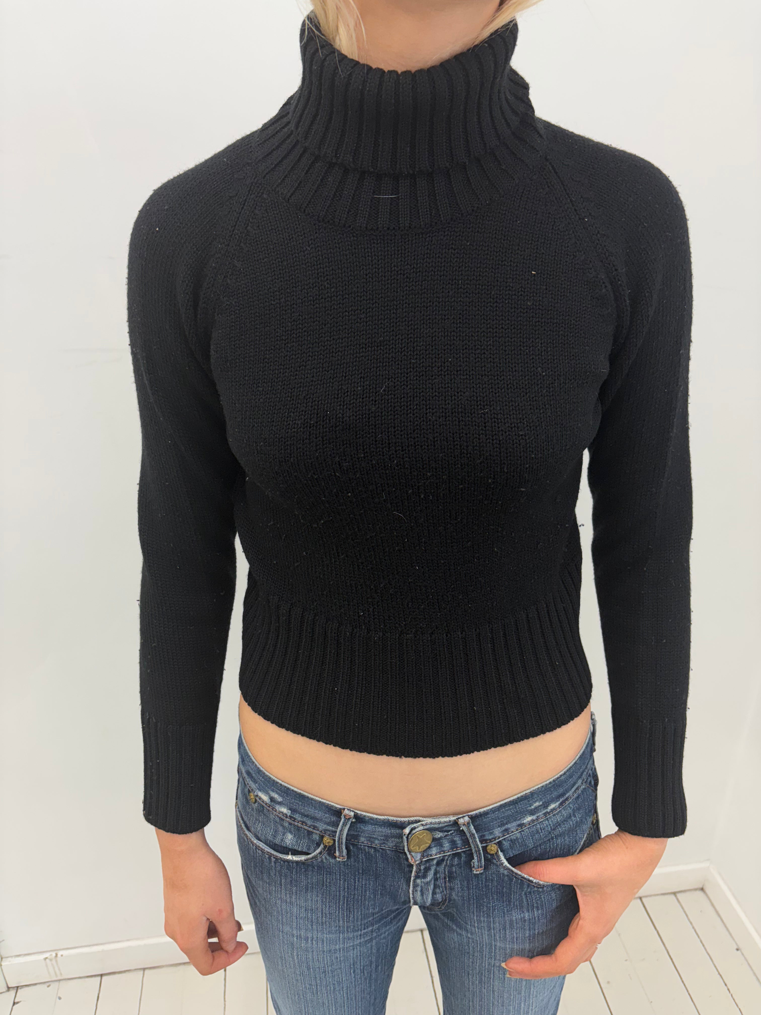 Black Ribbed Turtleneck Cropped Sweater
