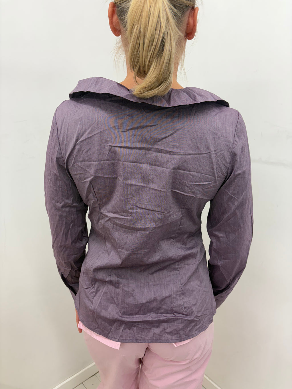 Dusty Lilac Double-Breasted Ruffle Collar Blouse