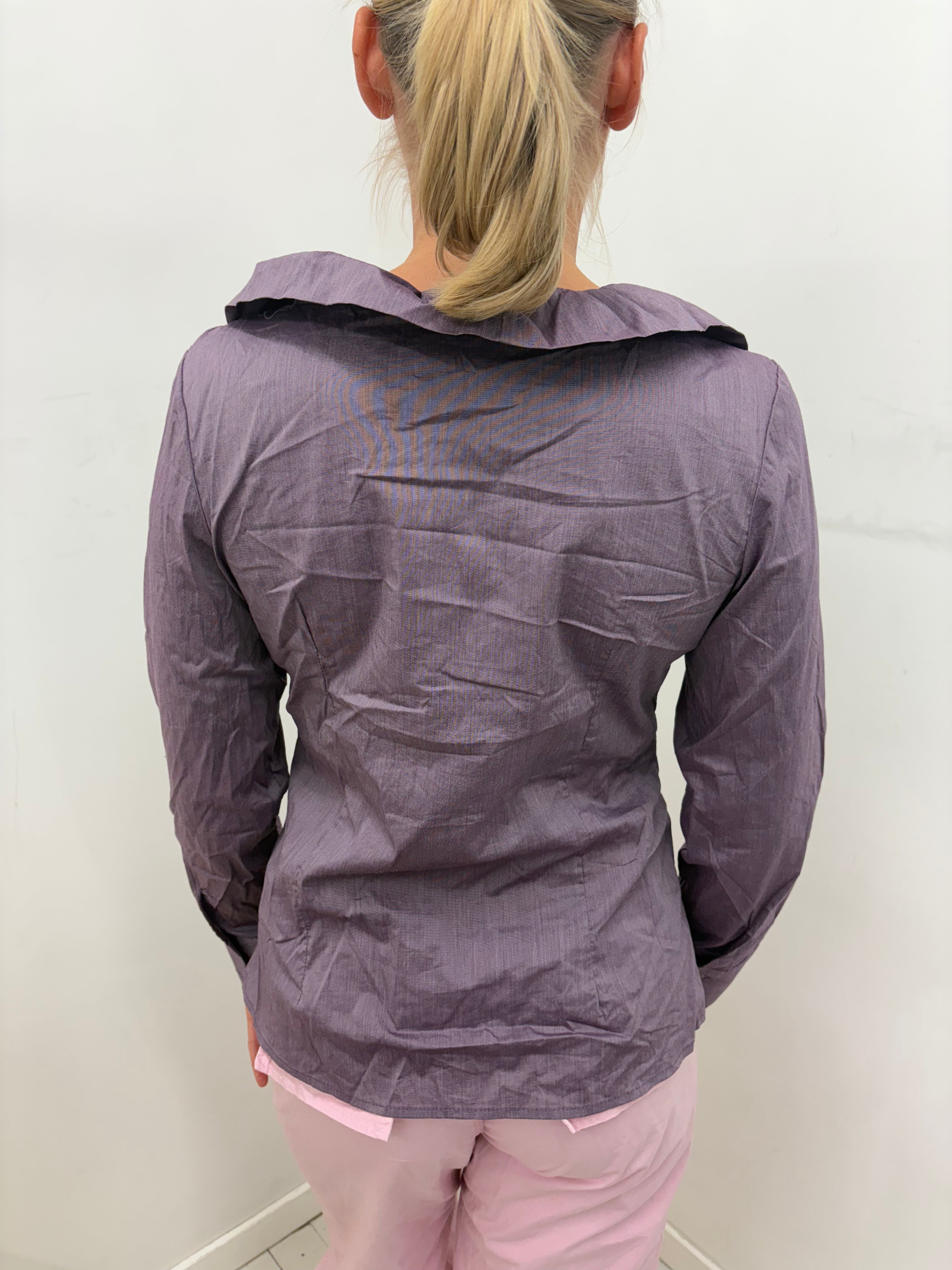 Dusty Lilac Double-Breasted Ruffle Collar Blouse