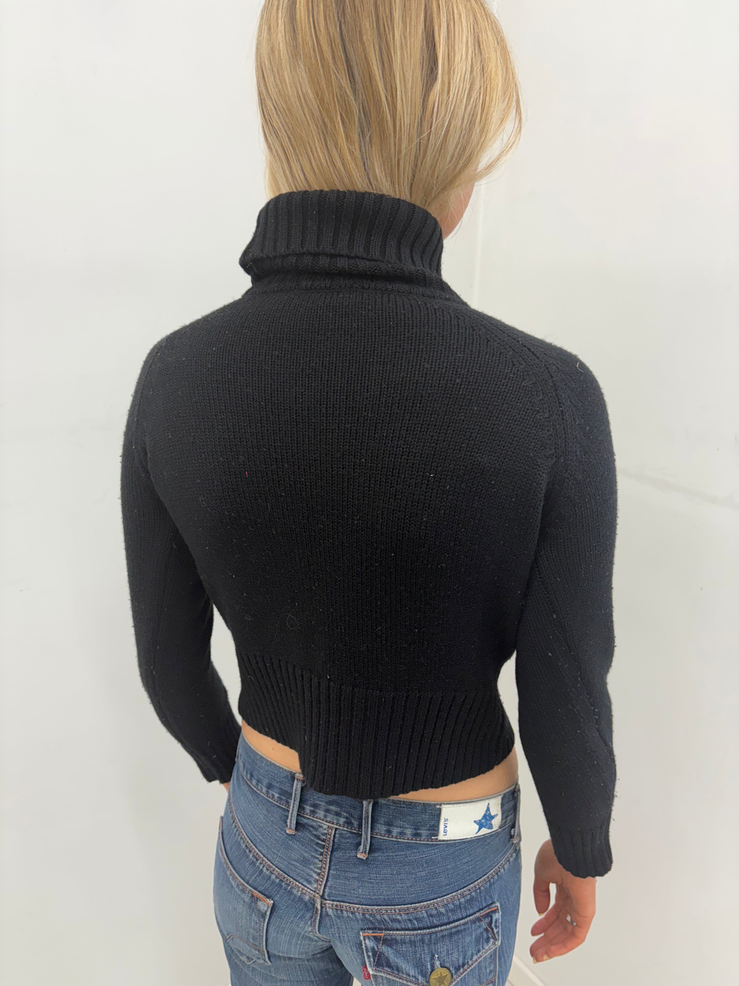 Black Ribbed Turtleneck Cropped Sweater