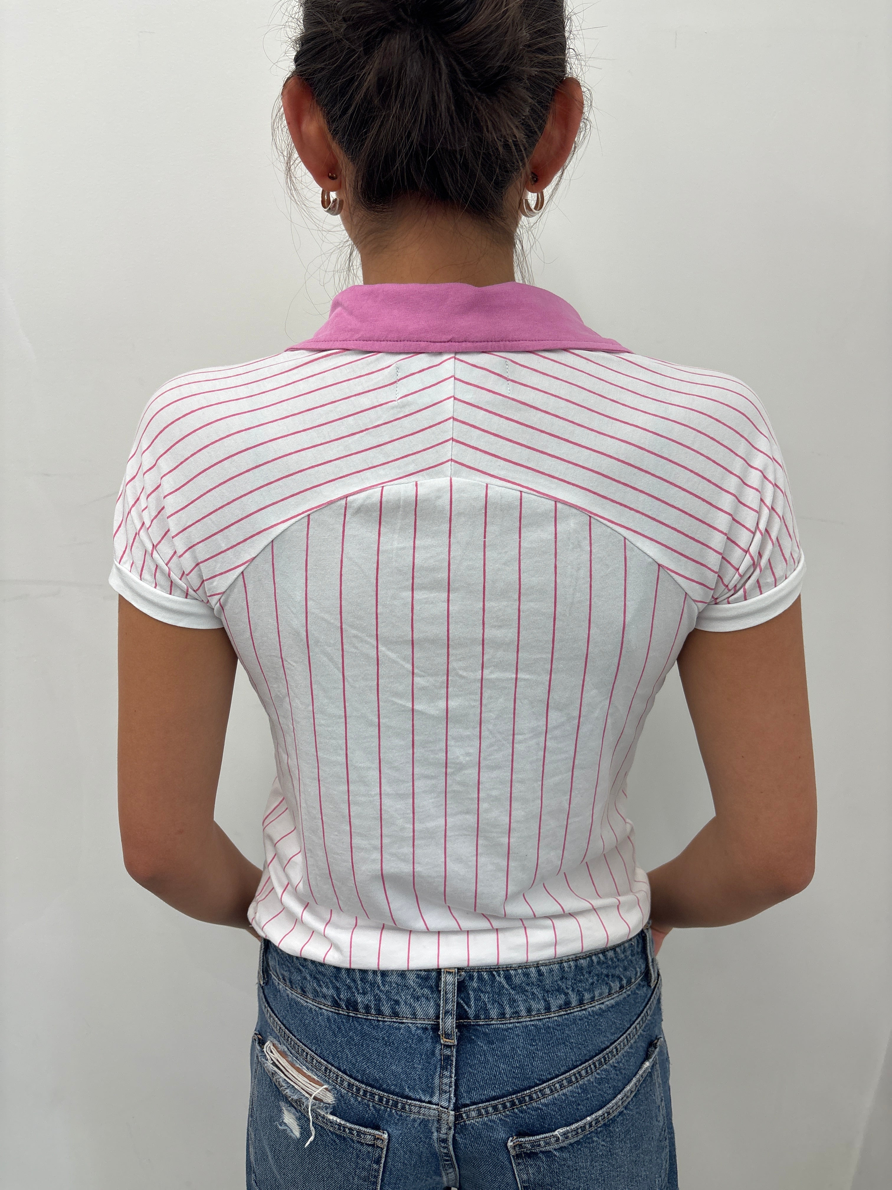 White and Pink Striped FILA Polo