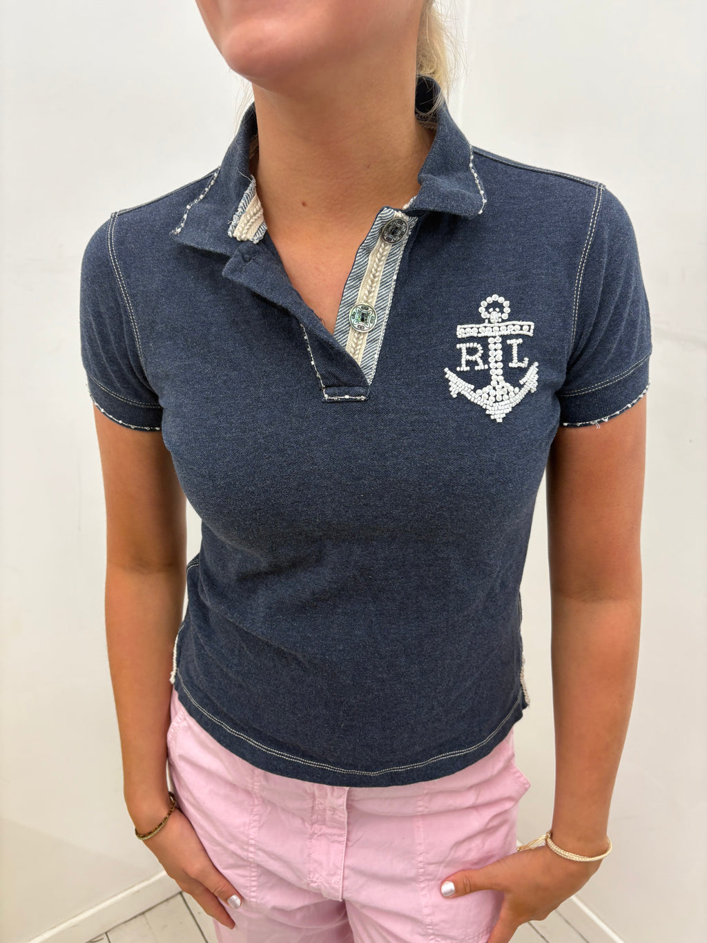 Ralph Lauren Navy Anchor Rhinestone Polo Shirt