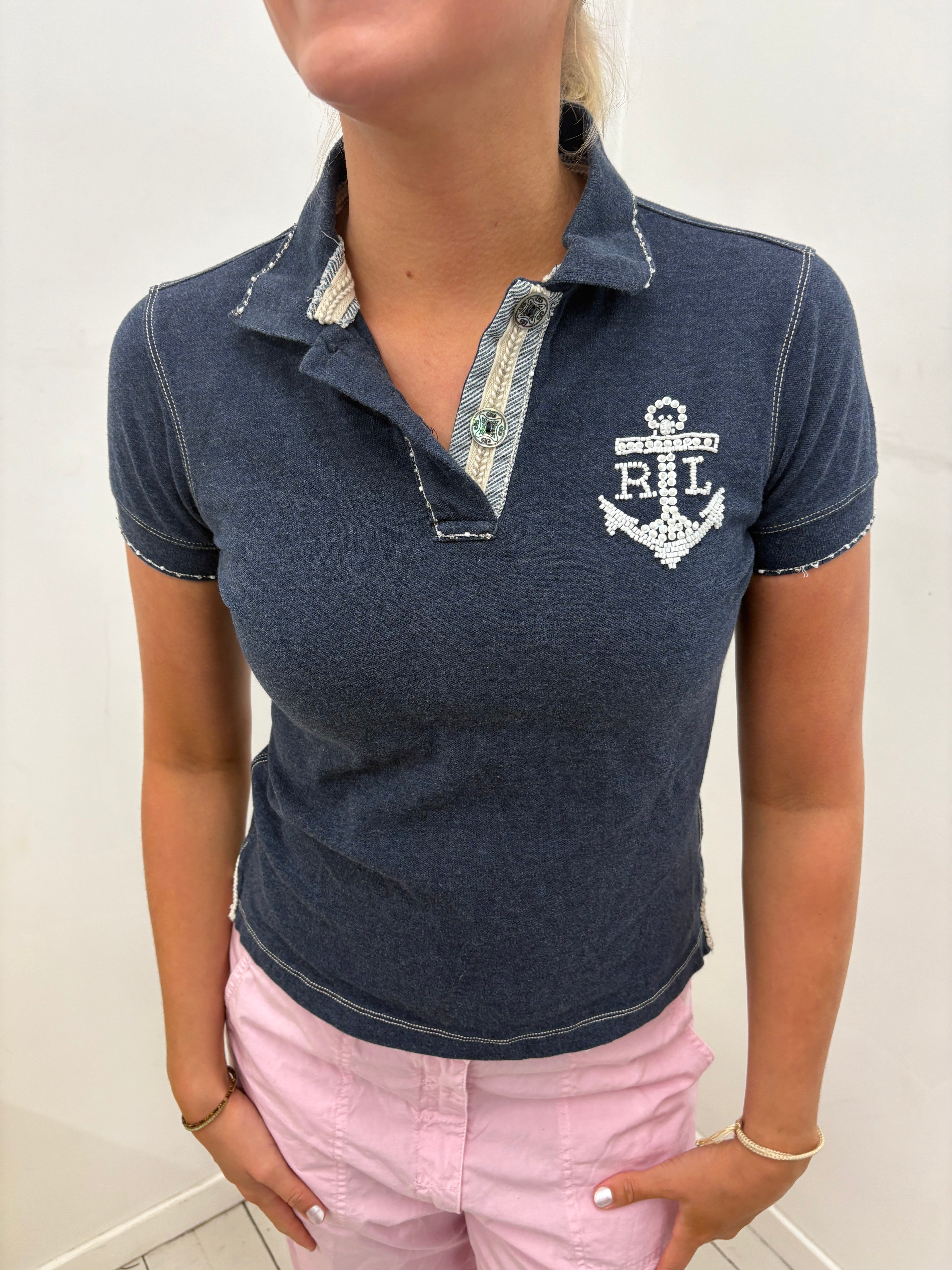 Ralph Lauren Navy Anchor Rhinestone Polo Shirt