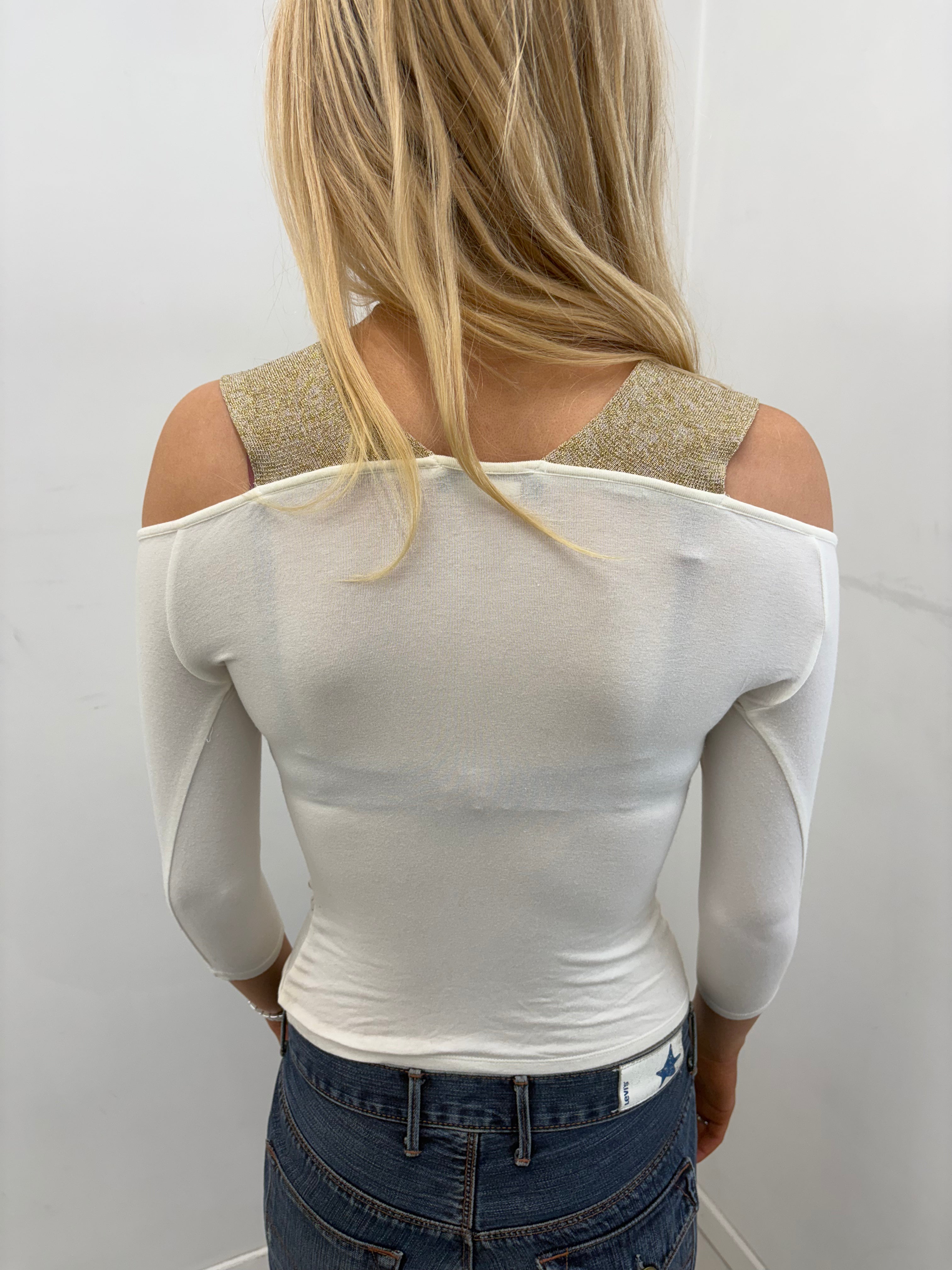 Morgan de Toi Gold Print Cold Shoulder Top