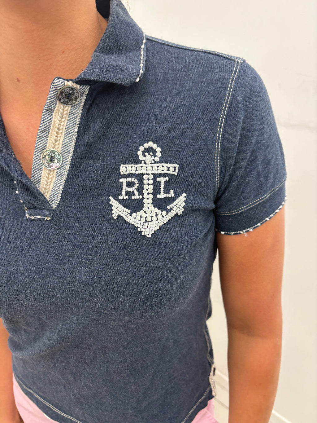 Ralph Lauren Navy Anchor Rhinestone Polo Shirt