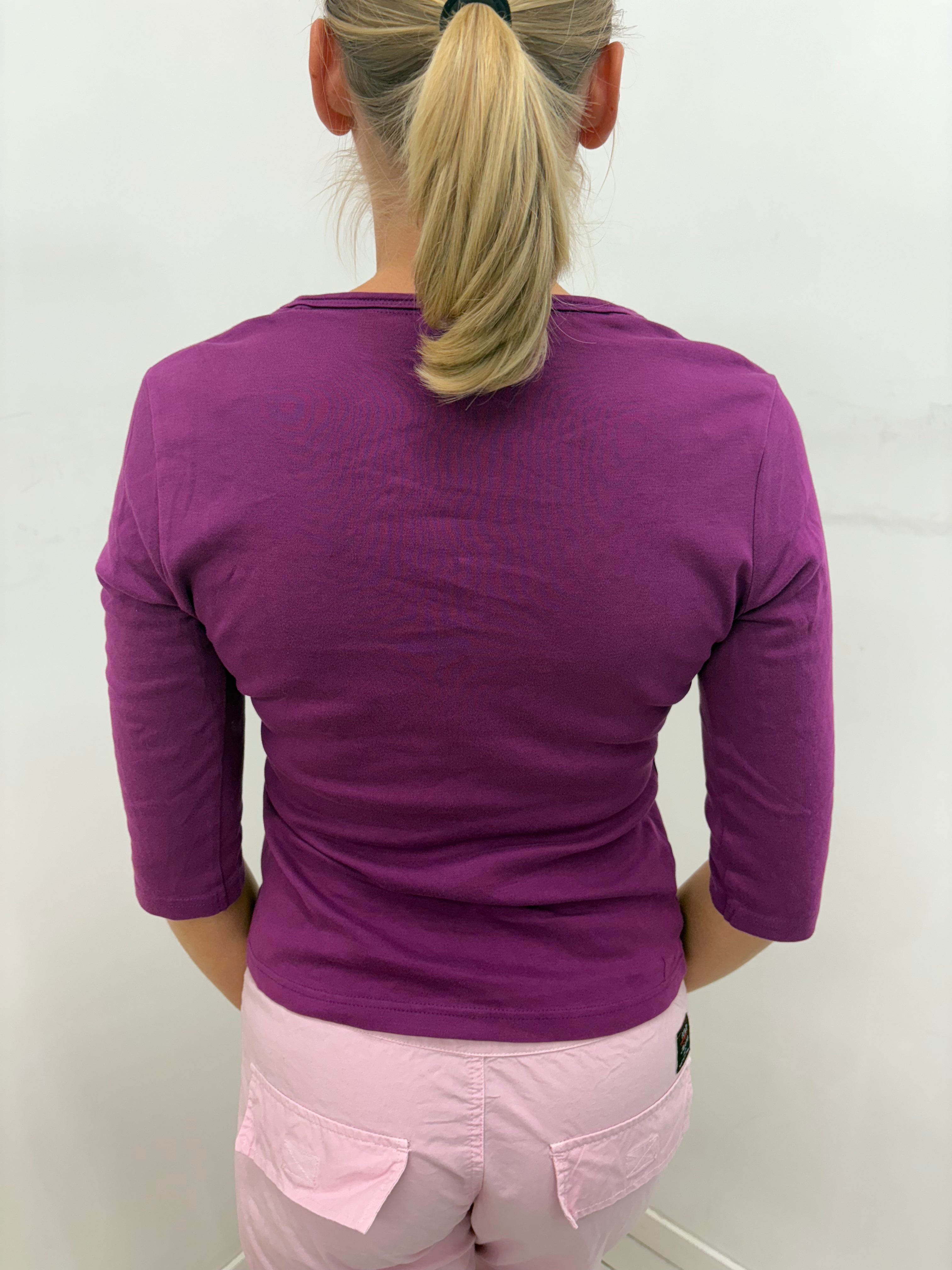 Vibrant Purple Scoop-Neck Three-Quarter Sleeve Top