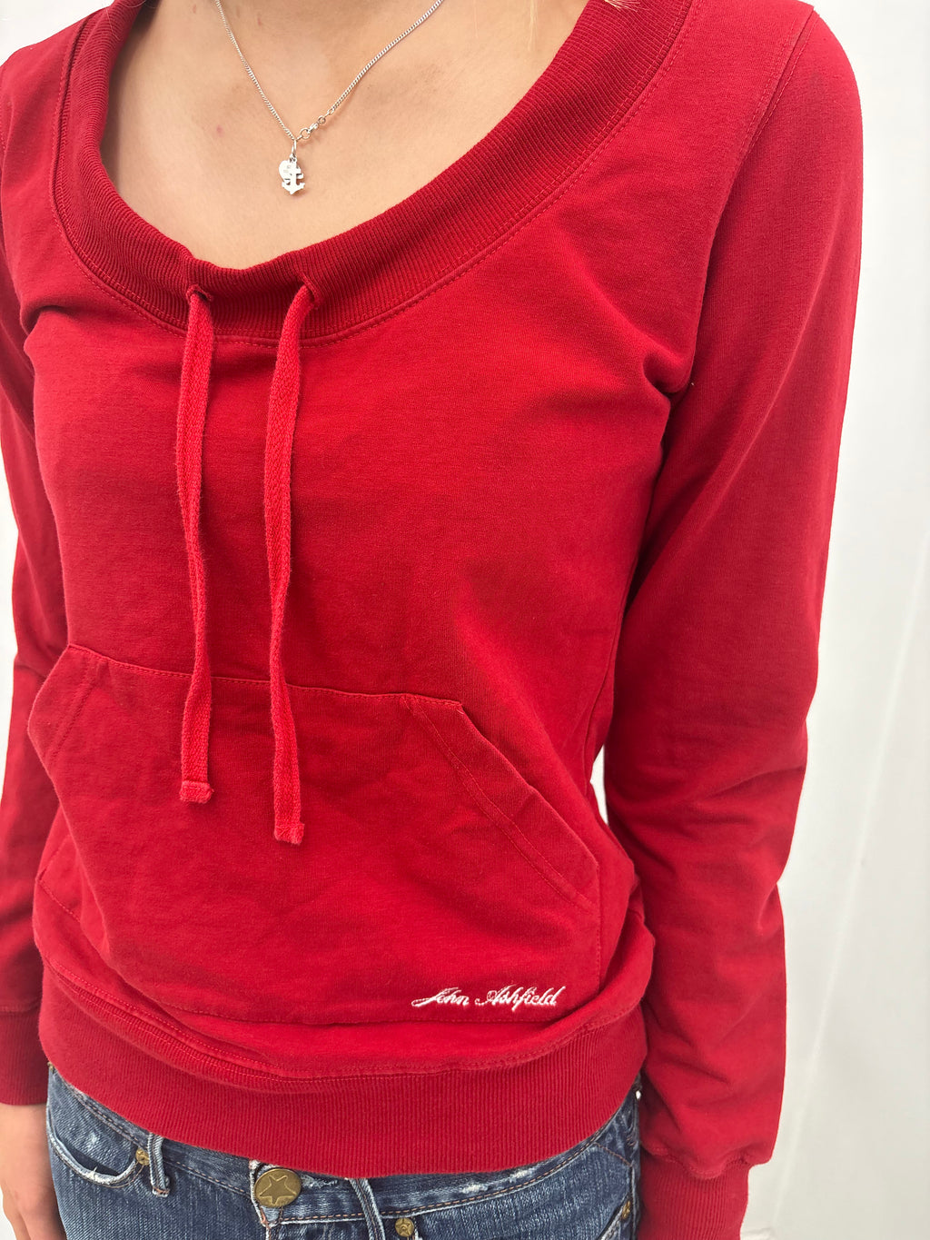 Red Velour Drawstring Sweatshirt