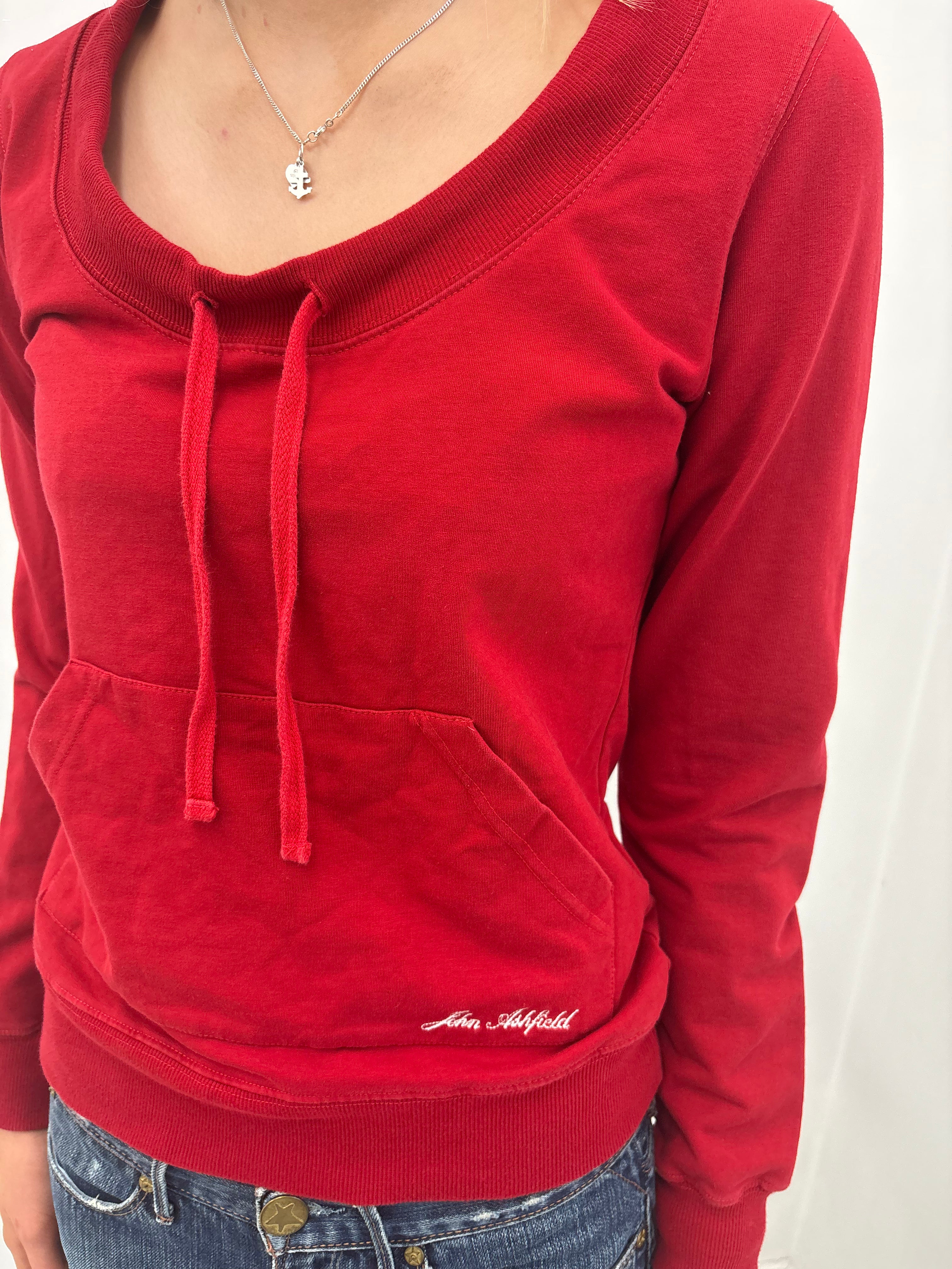 Red Velour Drawstring Sweatshirt