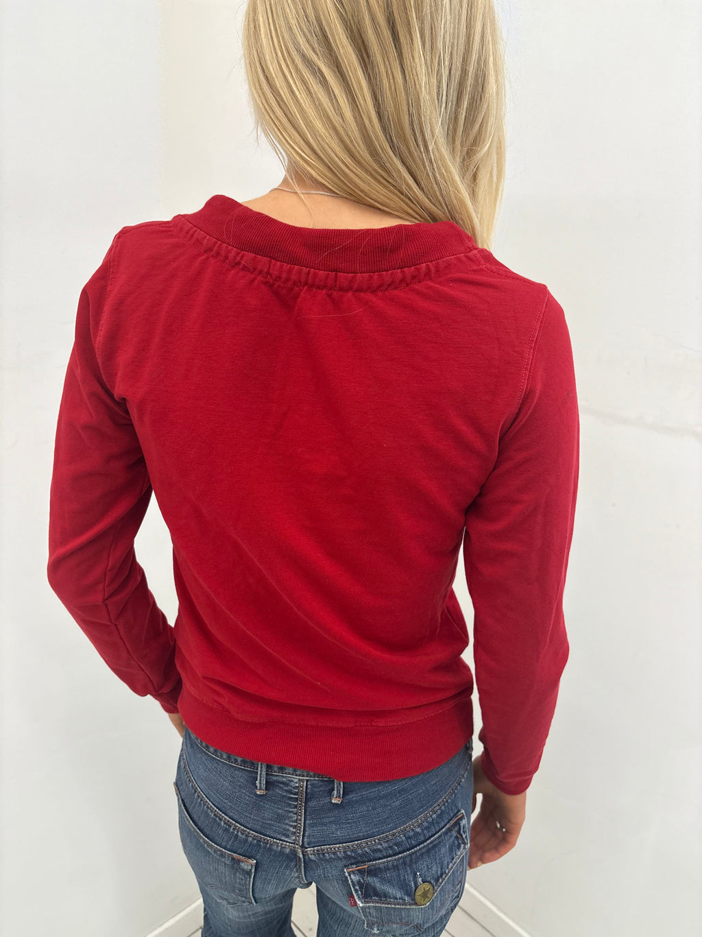 Red Velour Drawstring Sweatshirt