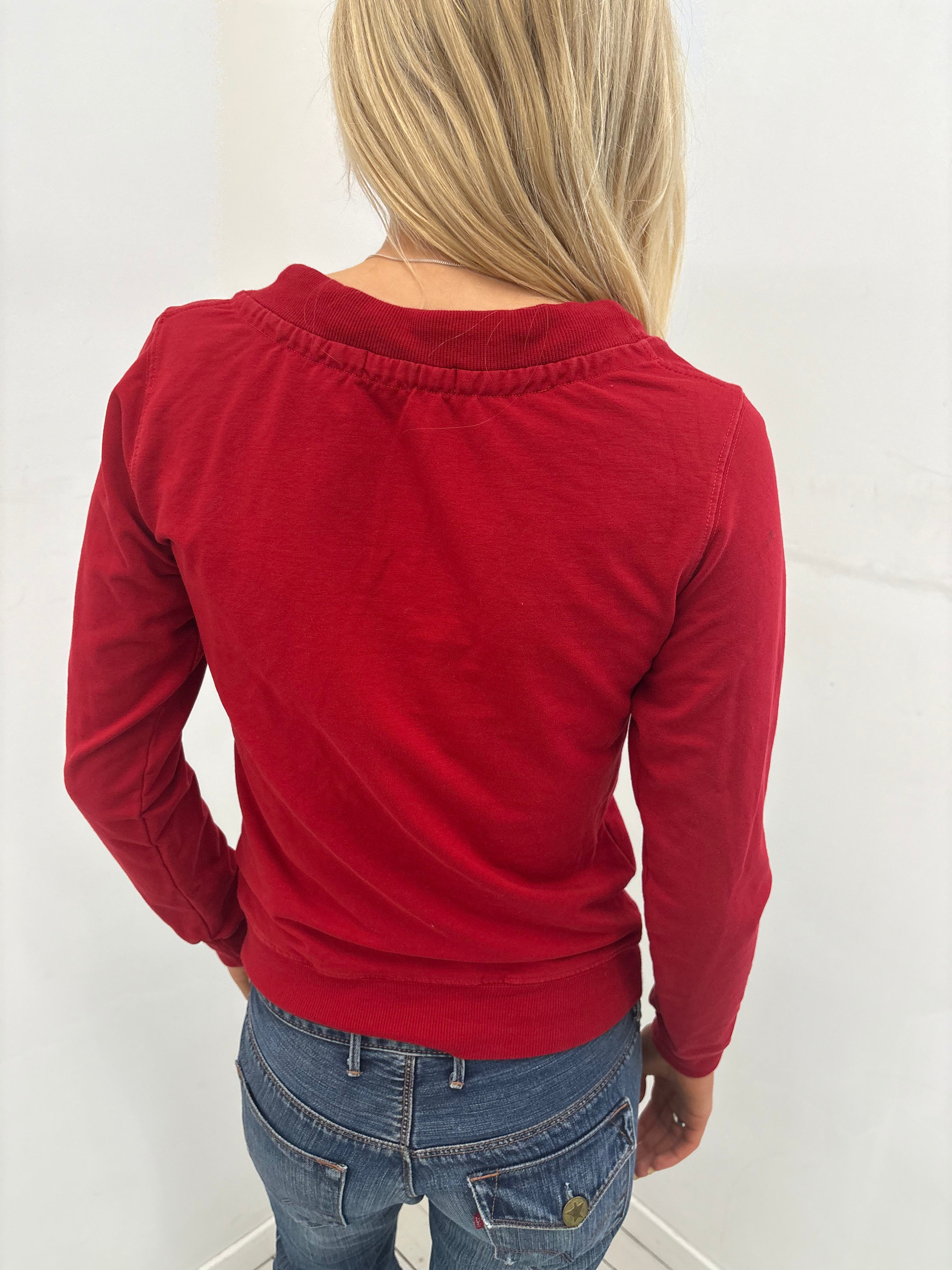 Red Velour Drawstring Sweatshirt