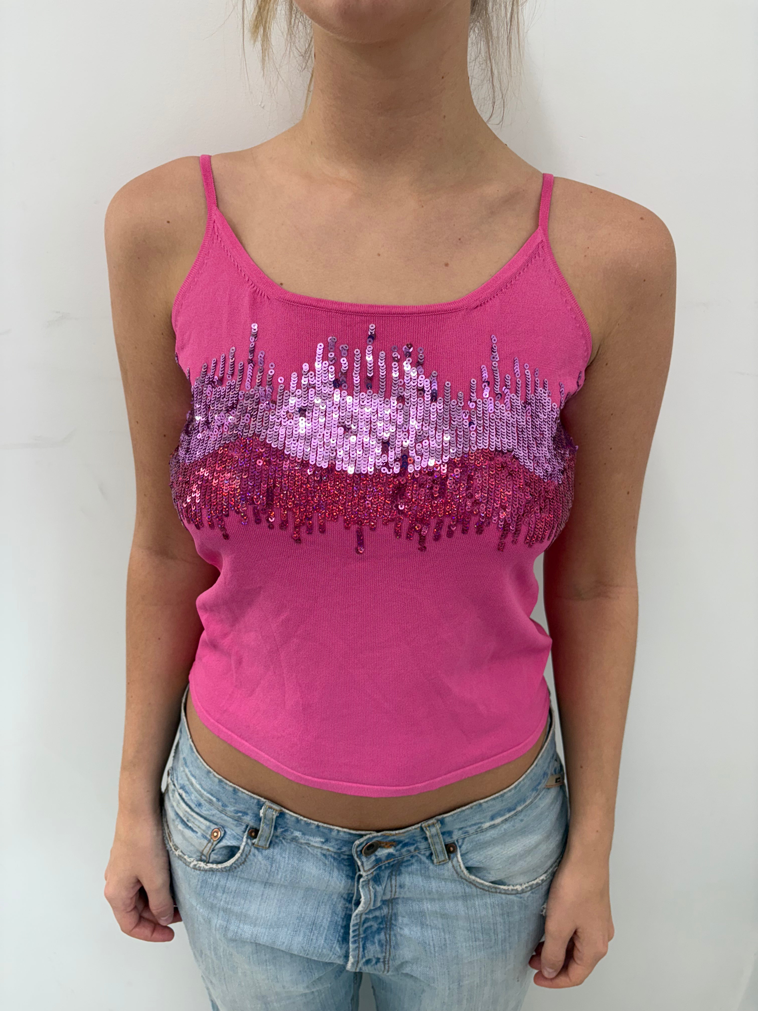Pink Sequin Gradient Cami Top