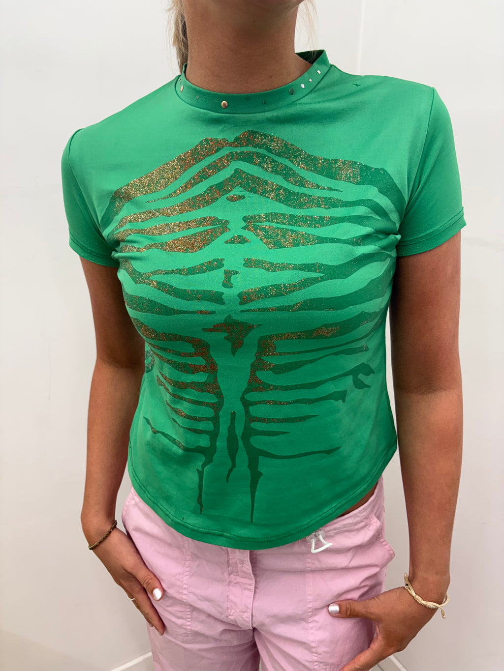 Green Glitter Tiger Stripe Studded Baby Tee