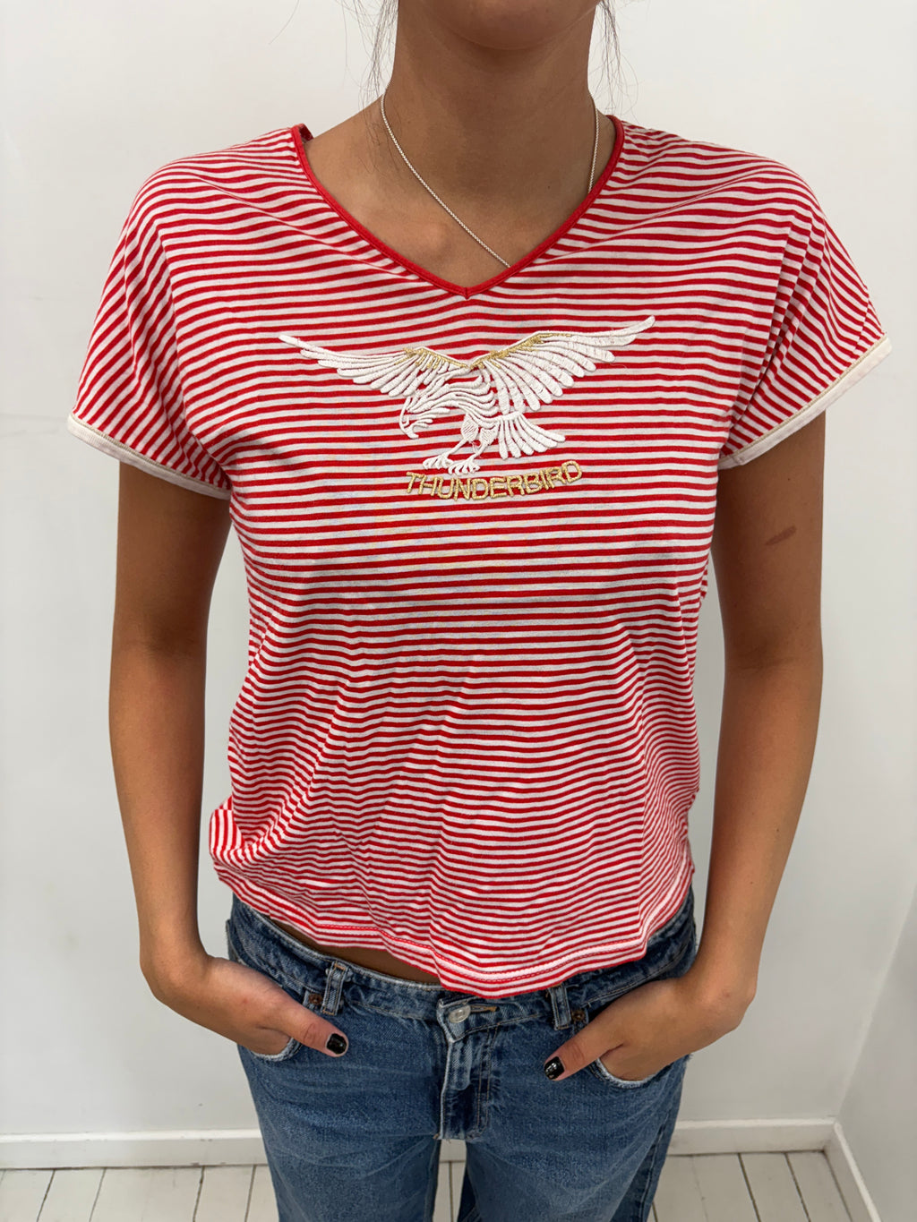 Red and White Striped Thunderbird T-Shirt