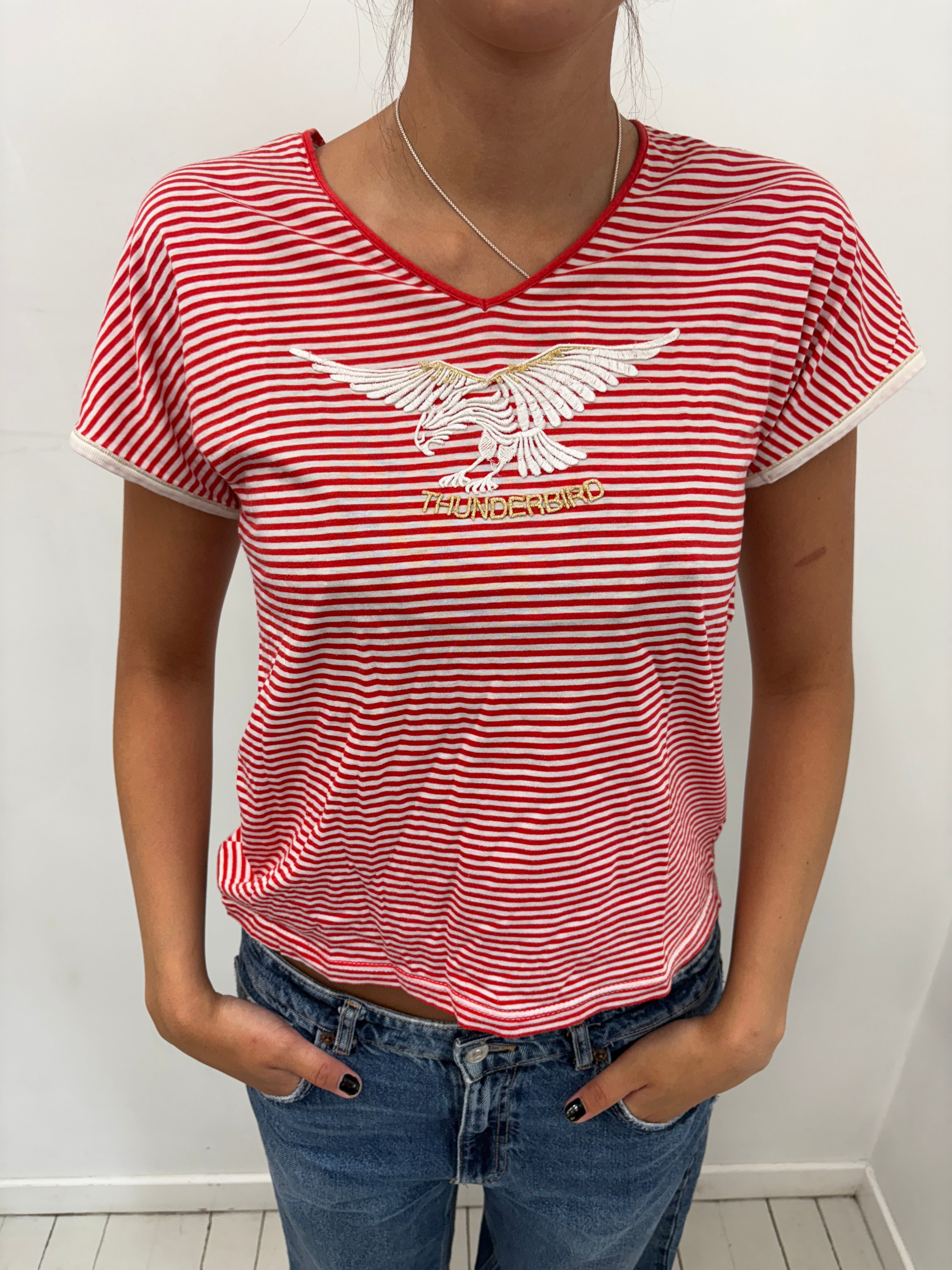 Red and White Striped Thunderbird T-Shirt