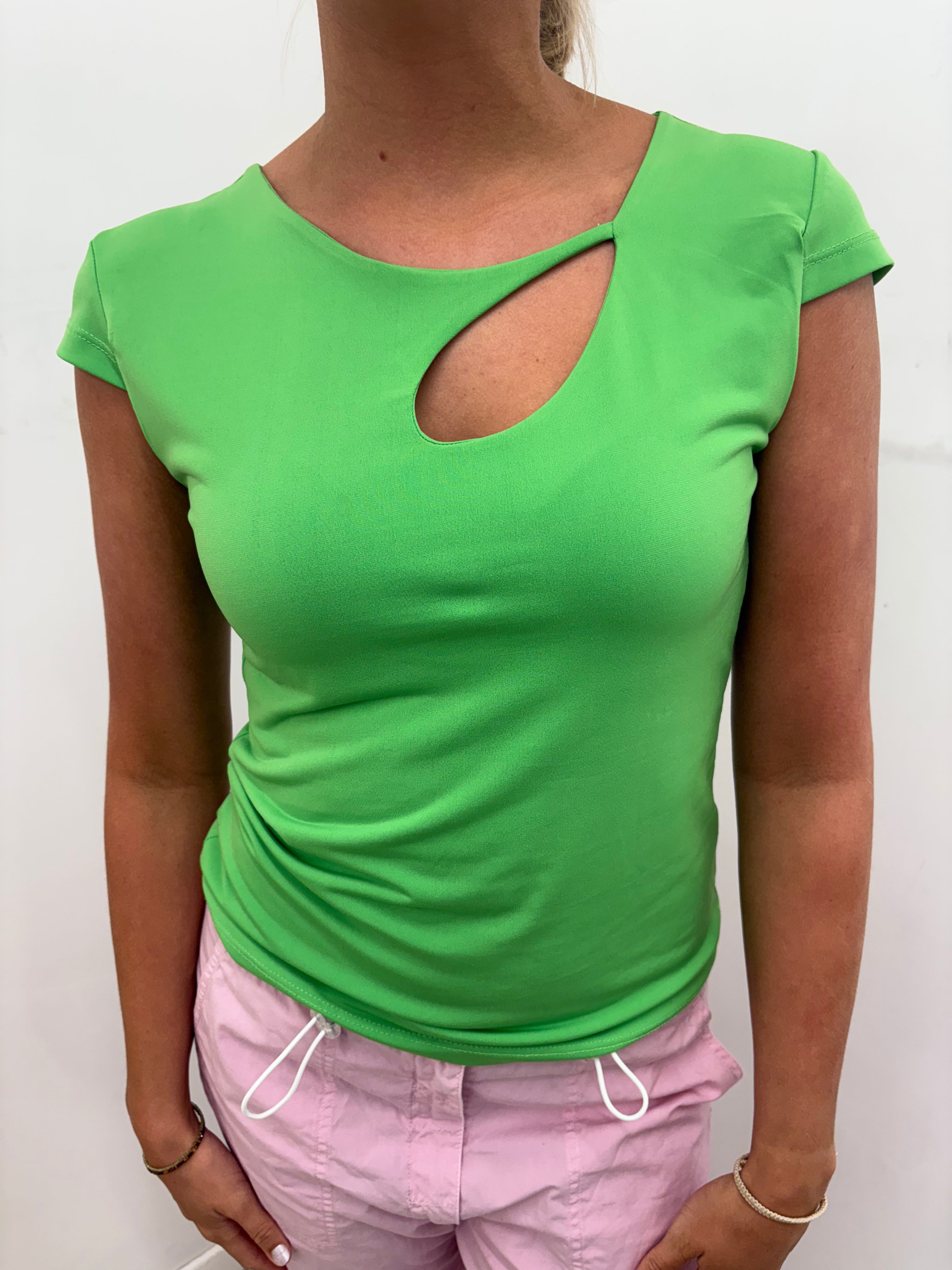 Apple Green Keyhole Cut-Out Cap Sleeve Top