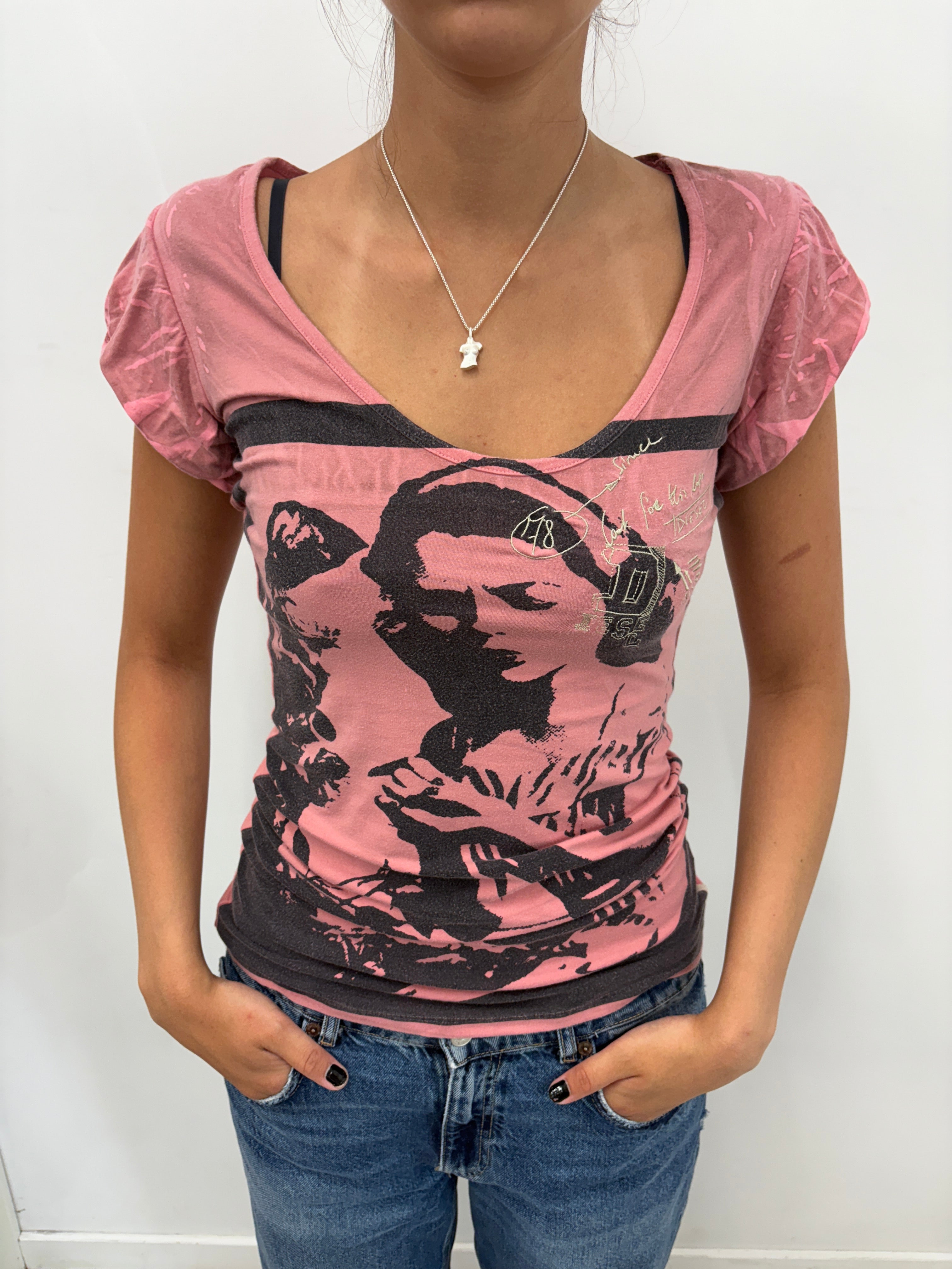 Pink Diesel Graphic Print T-Shirt
