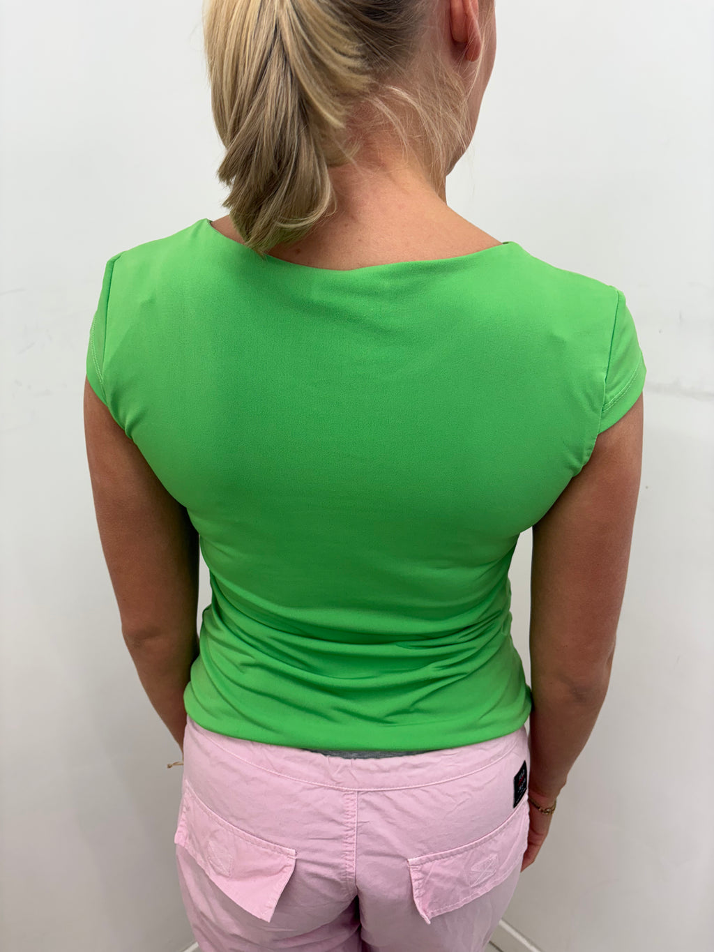 Apple Green Keyhole Cut-Out Cap Sleeve Top