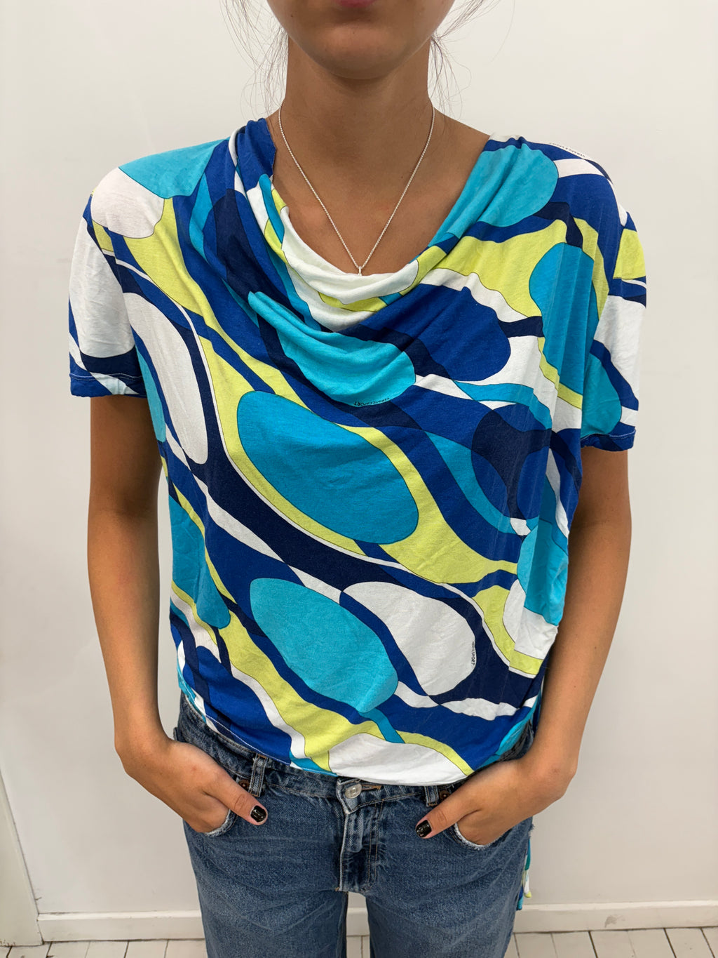 Blue Swirl Print Versace Sport Top