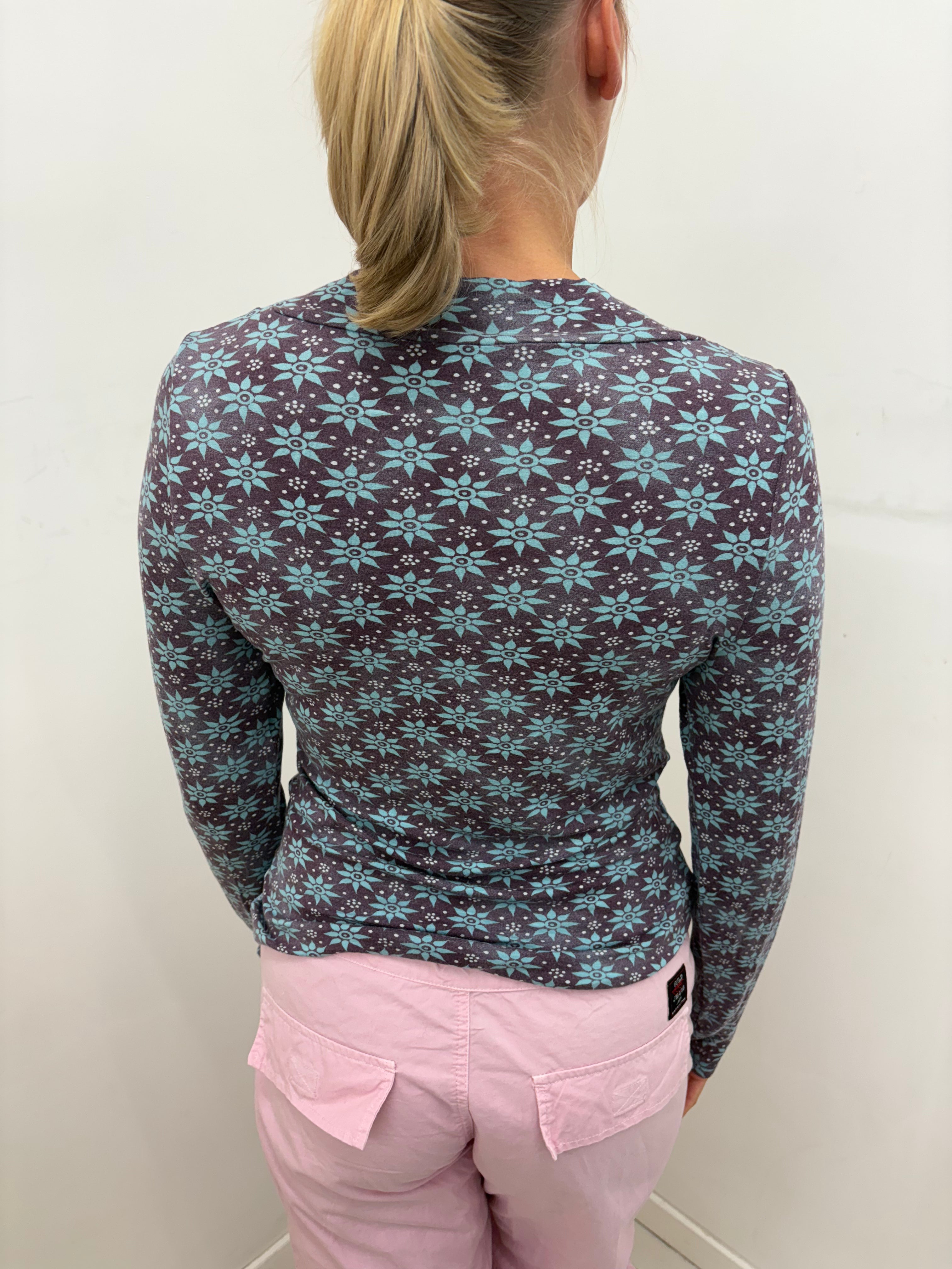 Blue & Green Botanical Patchwork Print Fitted Top