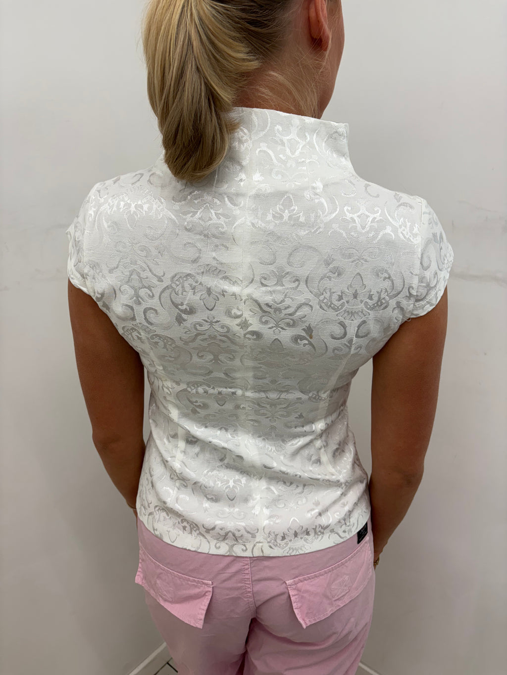 White Satin Cherry Blossom Oriental Frog-Button Top