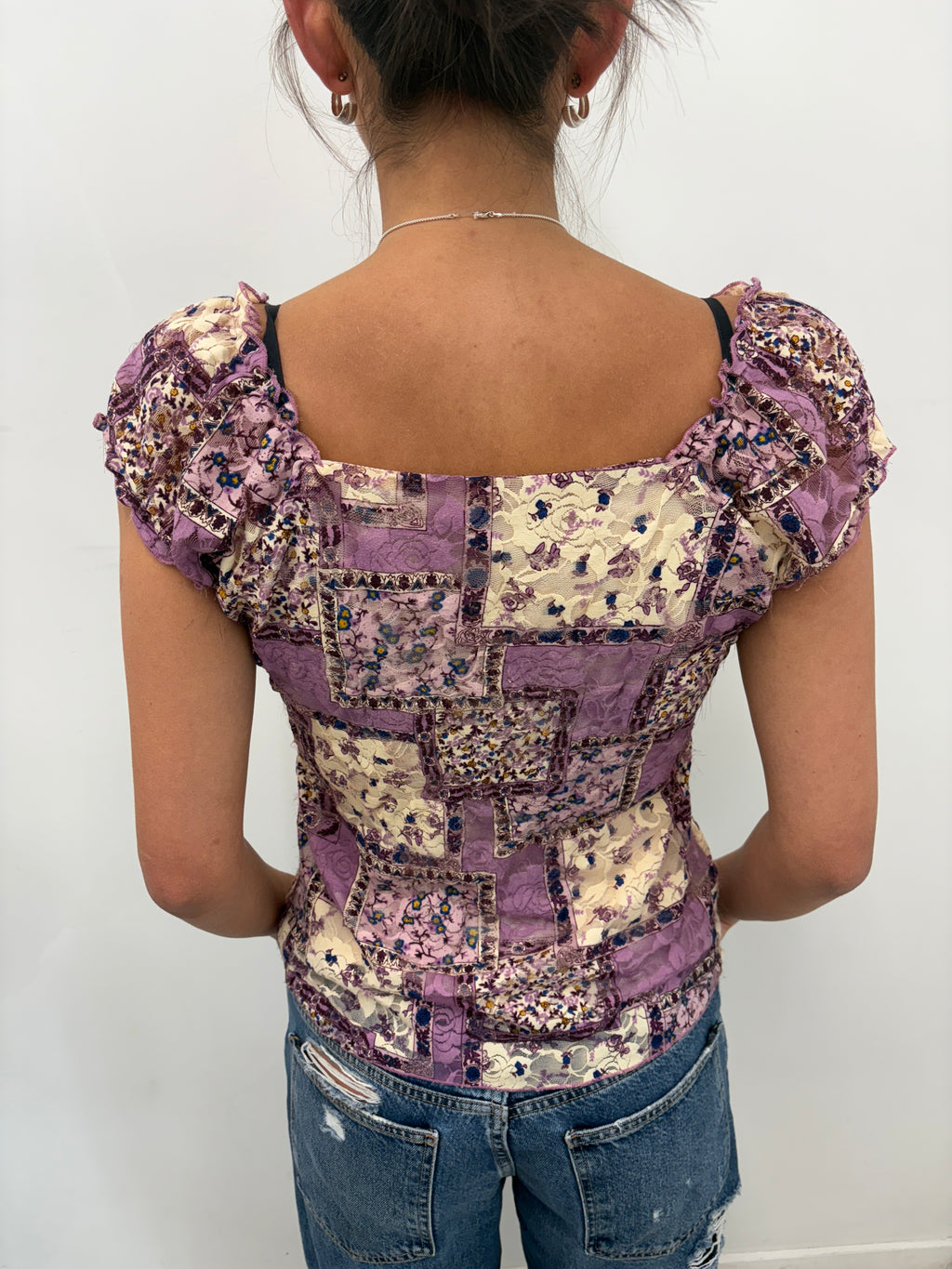 Purple Lace Patchwork Corset Top