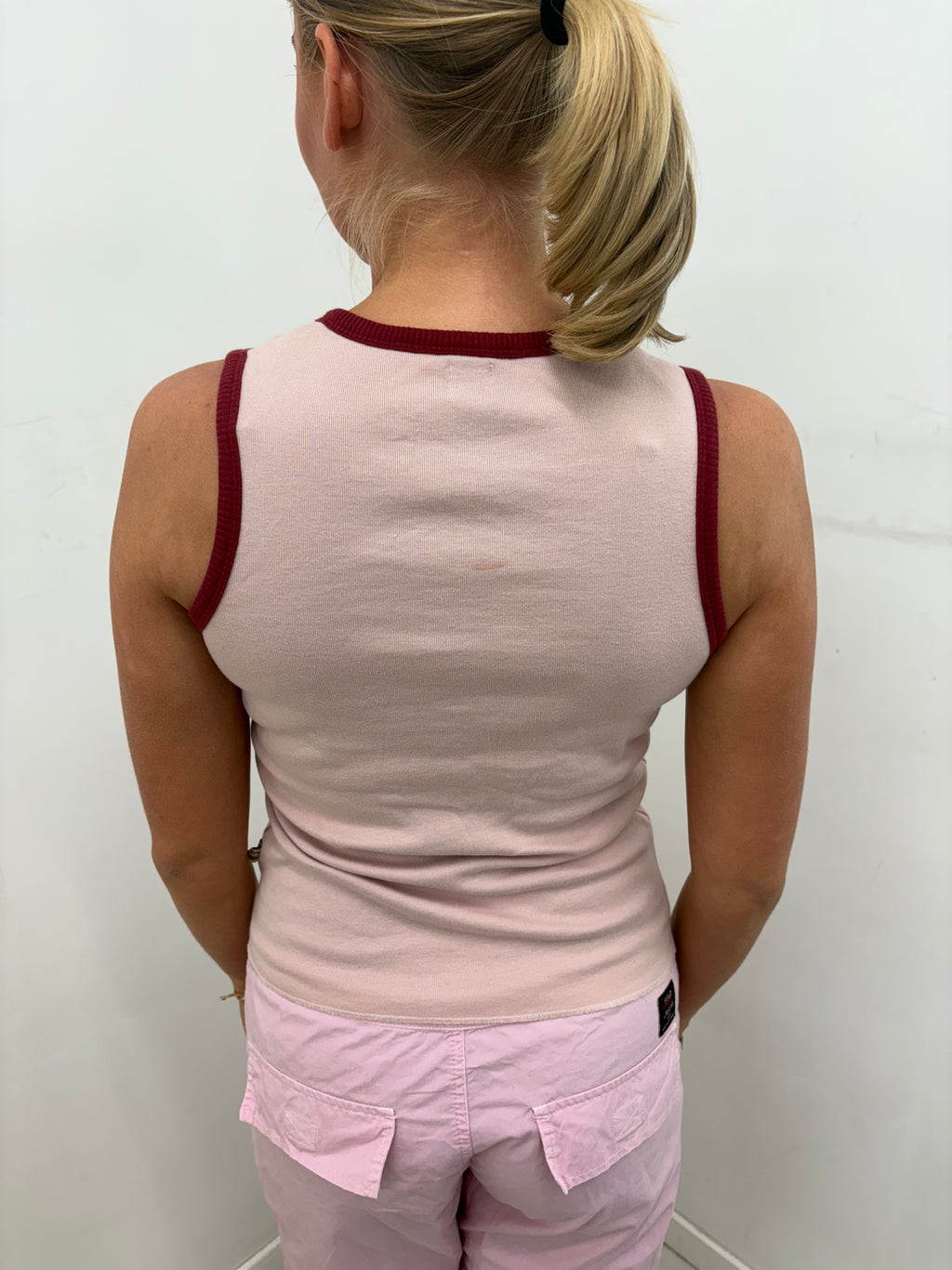 Pink & Burgundy "Pharo Cuba 3" Rhinestone Vest Top