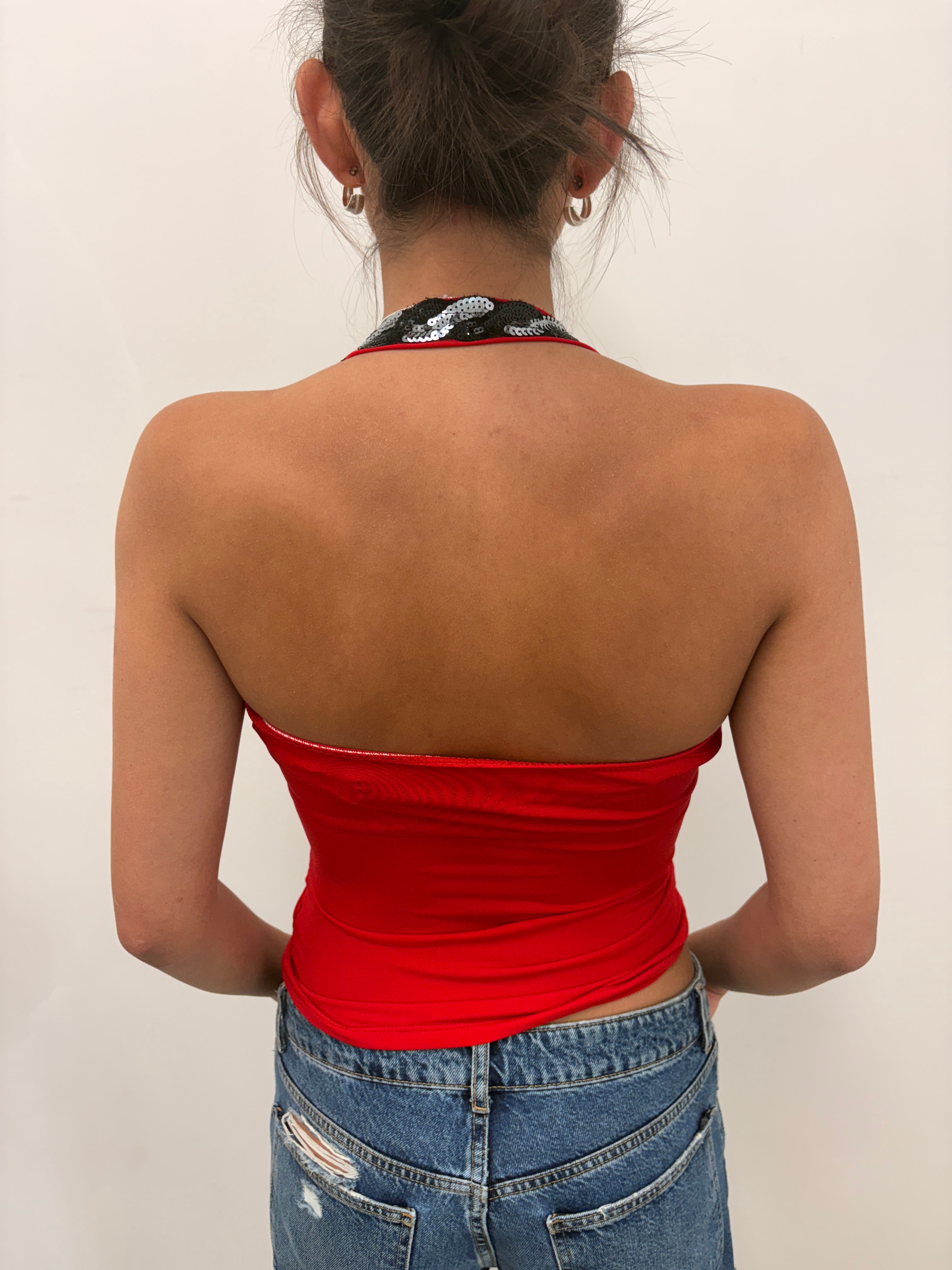 Red Halter Top with Sequin Straps