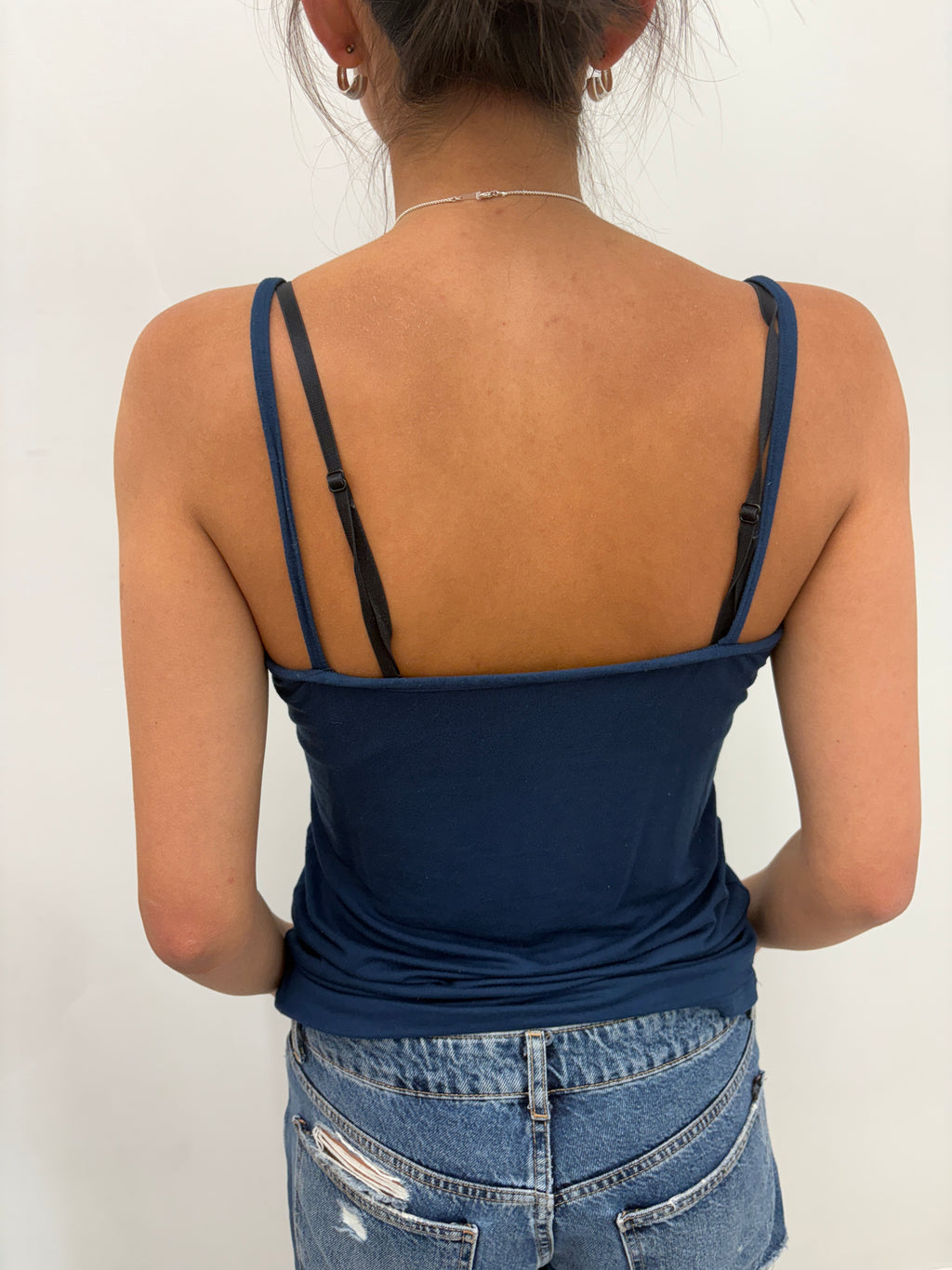 Navy Cami with Lace Trim