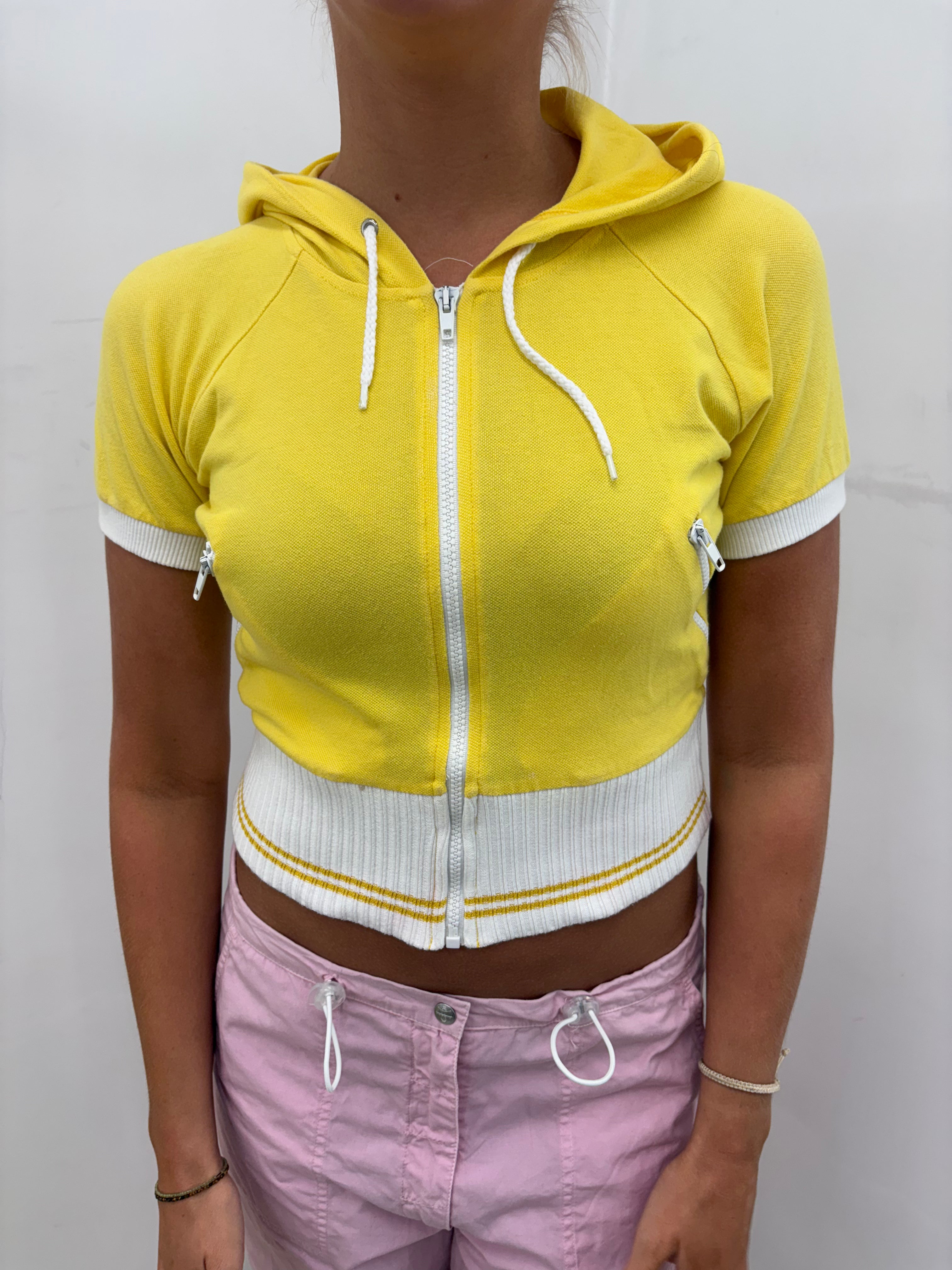 Yellow Cropped Zip-Up Short-Sleeve Hoodie