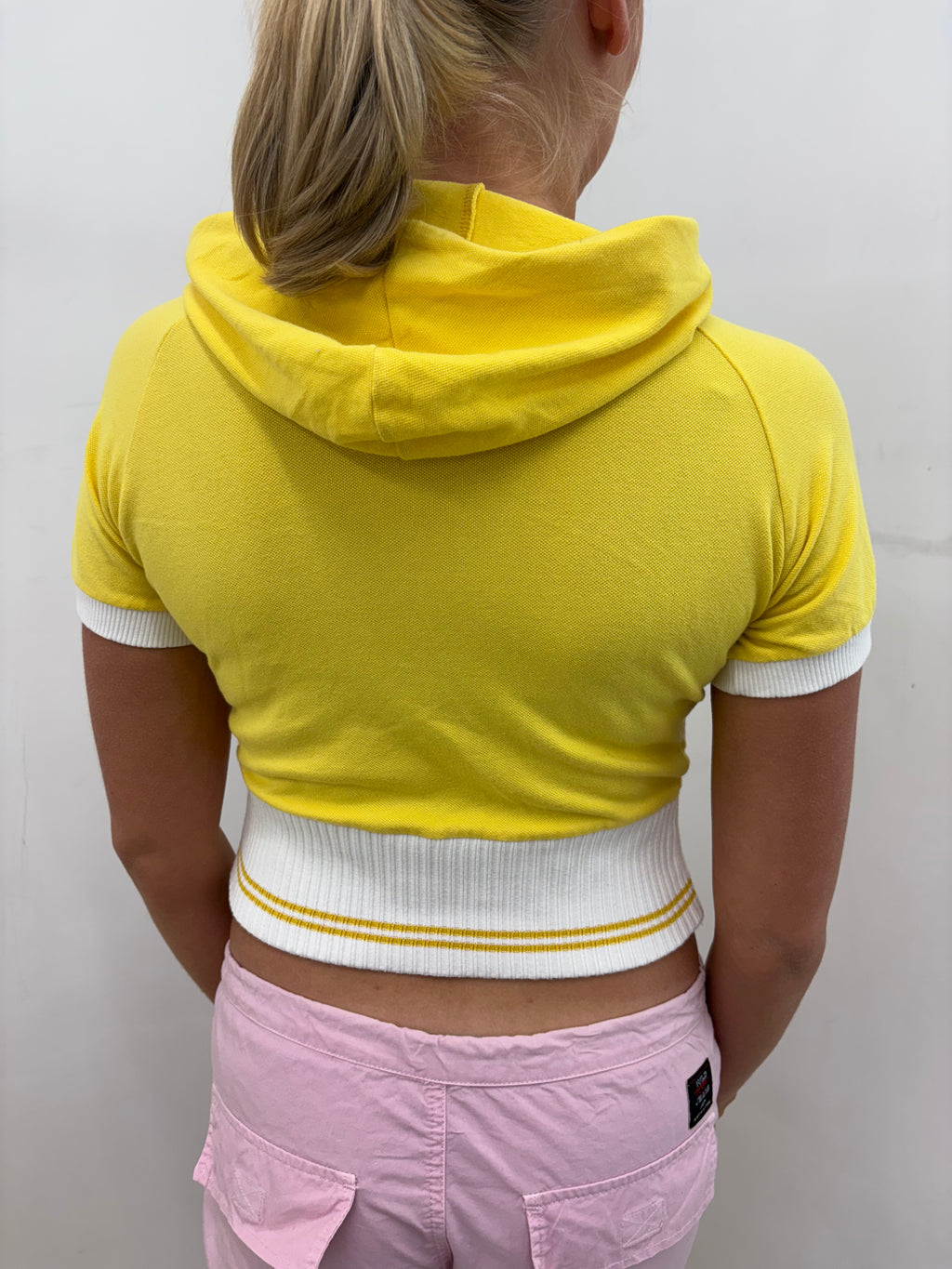 Yellow Cropped Zip-Up Short-Sleeve Hoodie