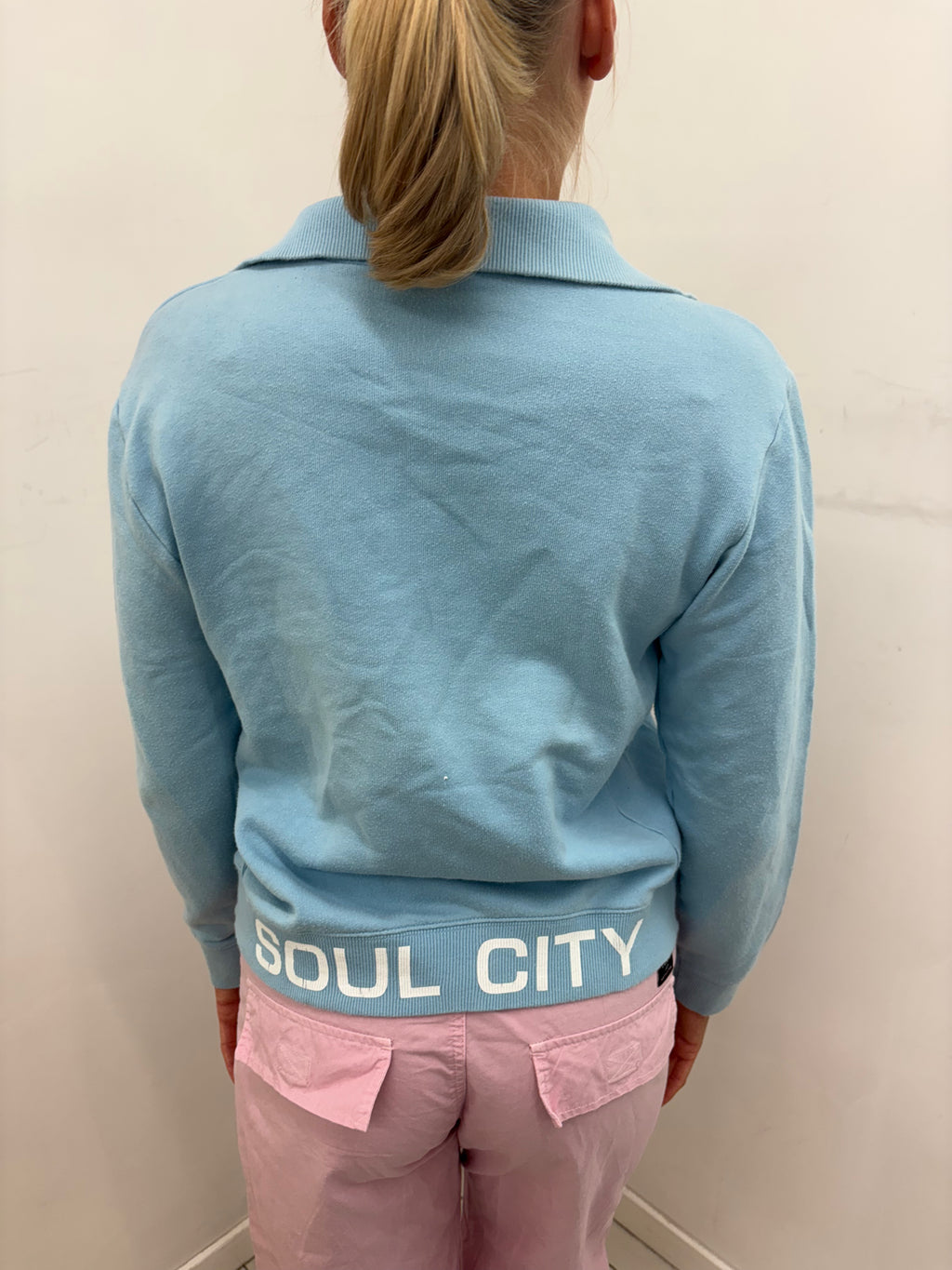 Baby Blue "Downtown" Zip-Up Slogan Hoodie