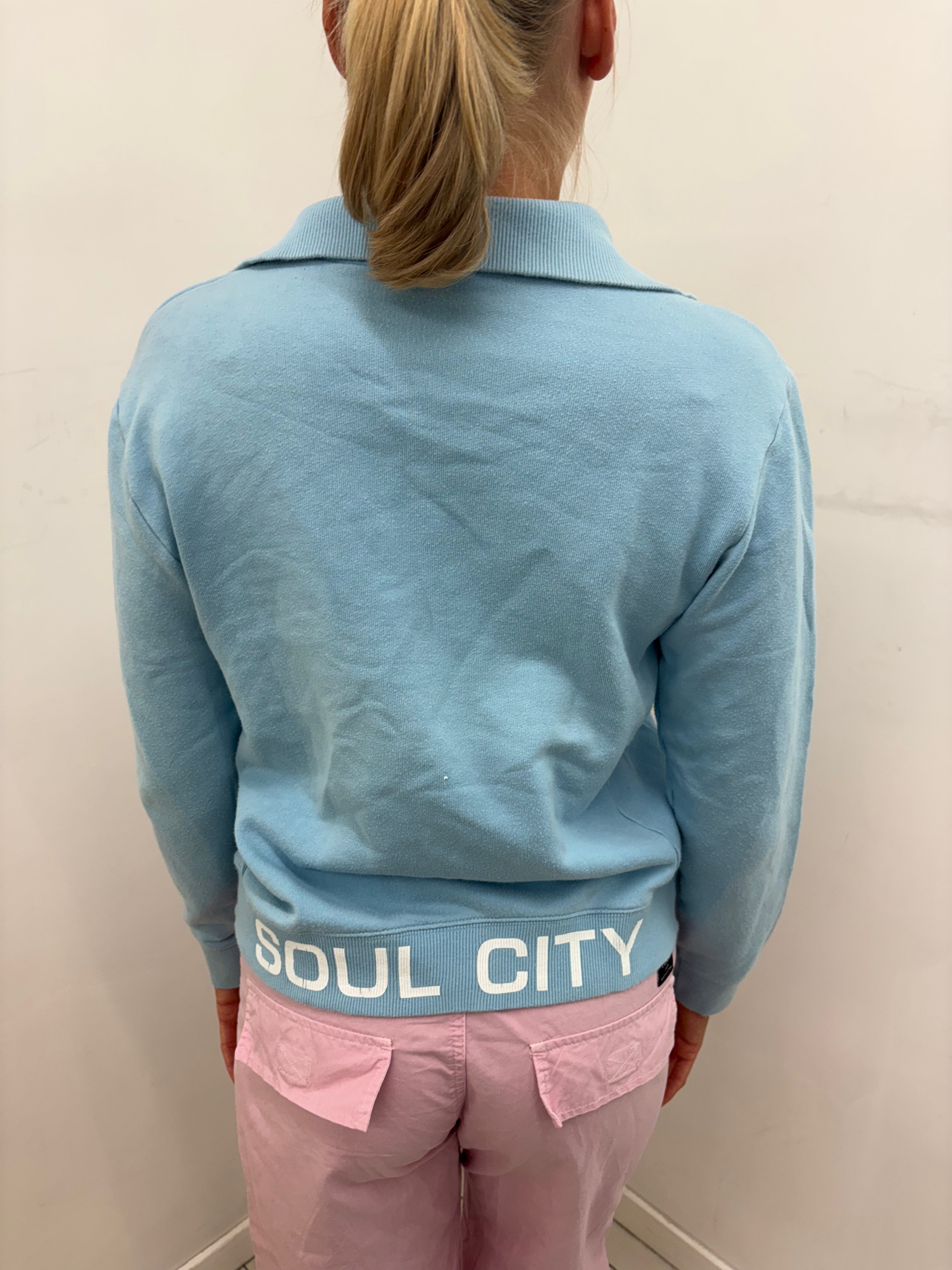 Baby Blue "Downtown" Zip-Up Slogan Hoodie